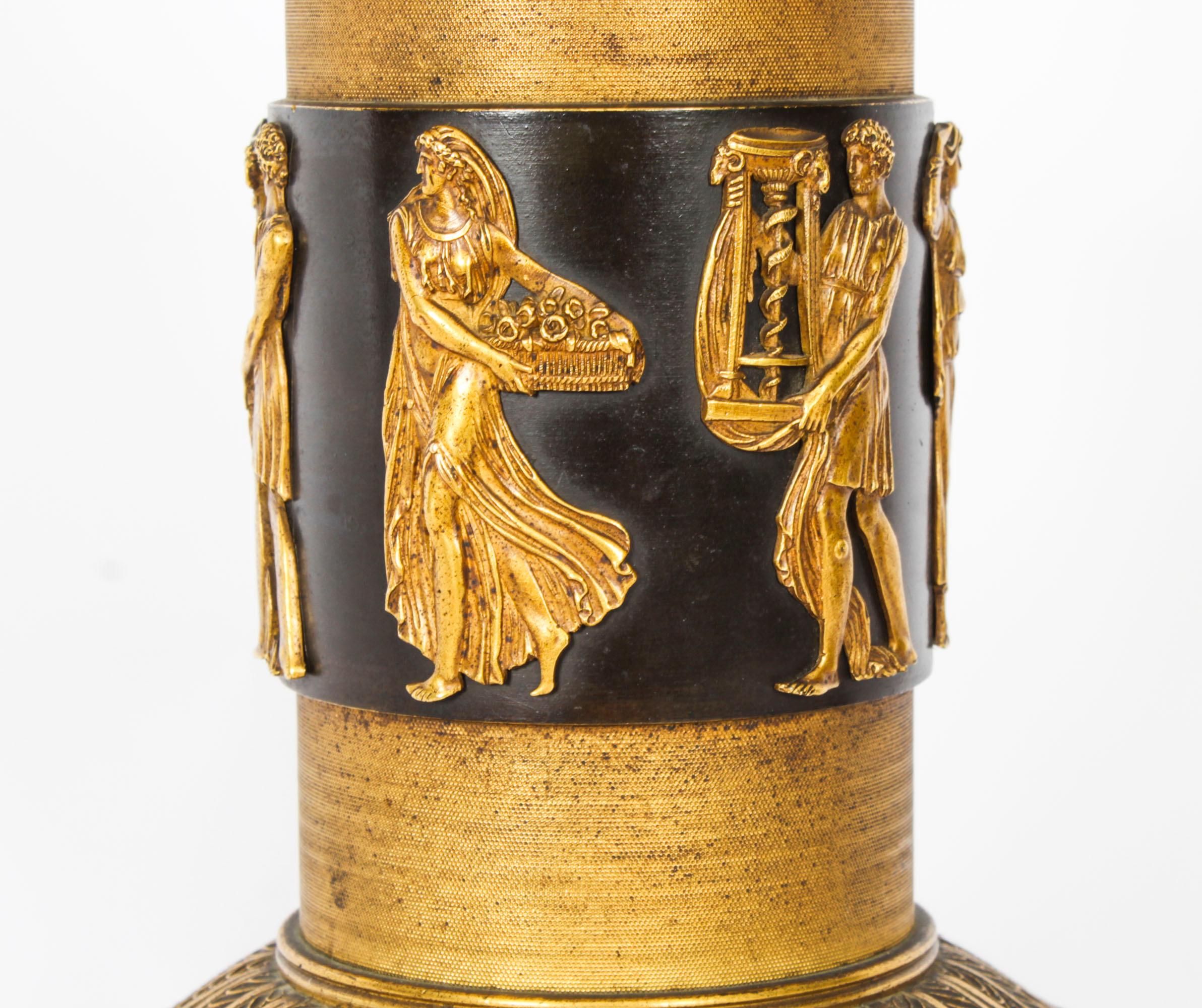 Antique Three Graces after Canova Bronze Scupture Table Lamp 19th Century 3