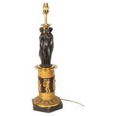 Antique Three Graces after Canova Bronze Scupture Table Lamp 19th Century