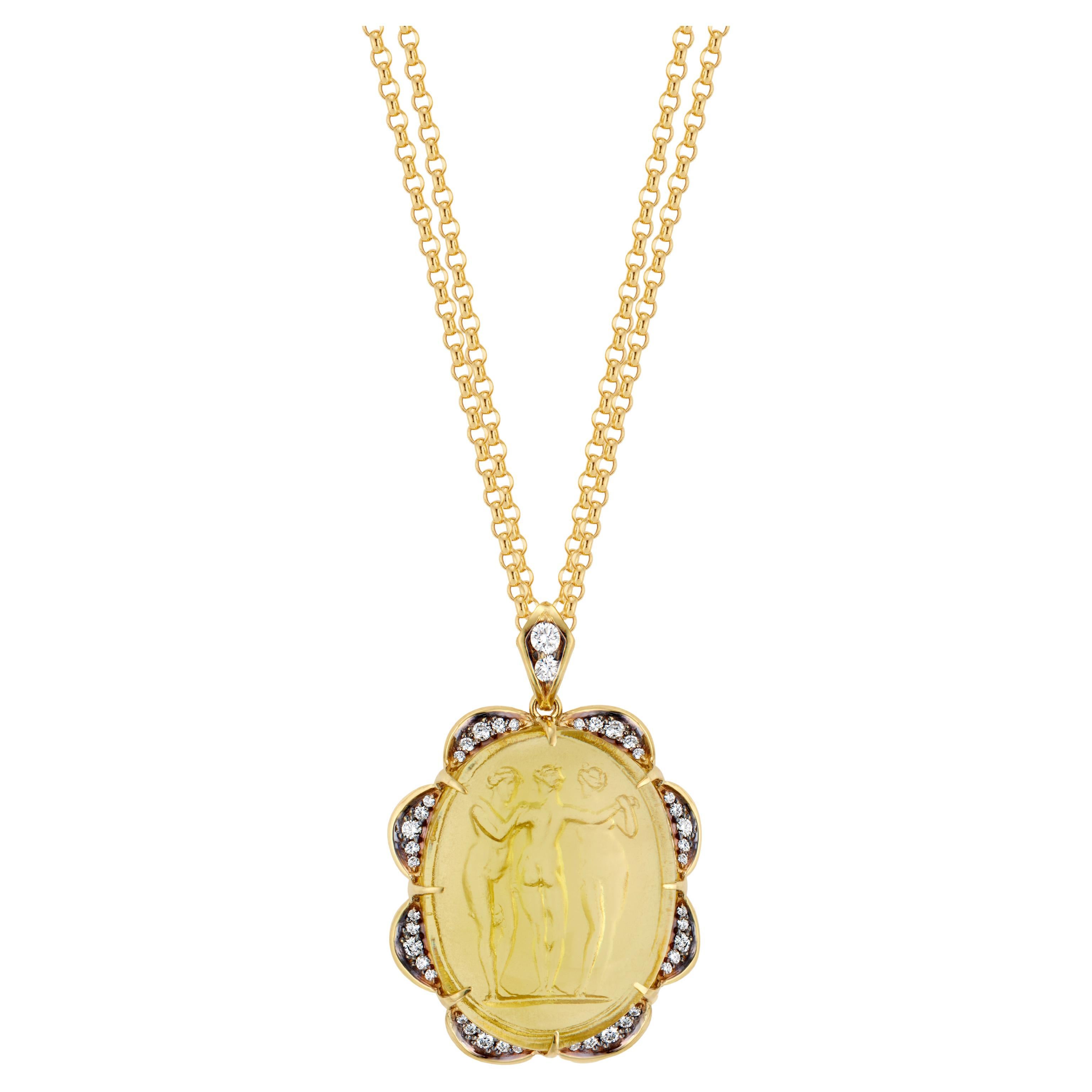 Antiker Drei-Grazien-Intaglio & Diamant-Anhänger im Angebot