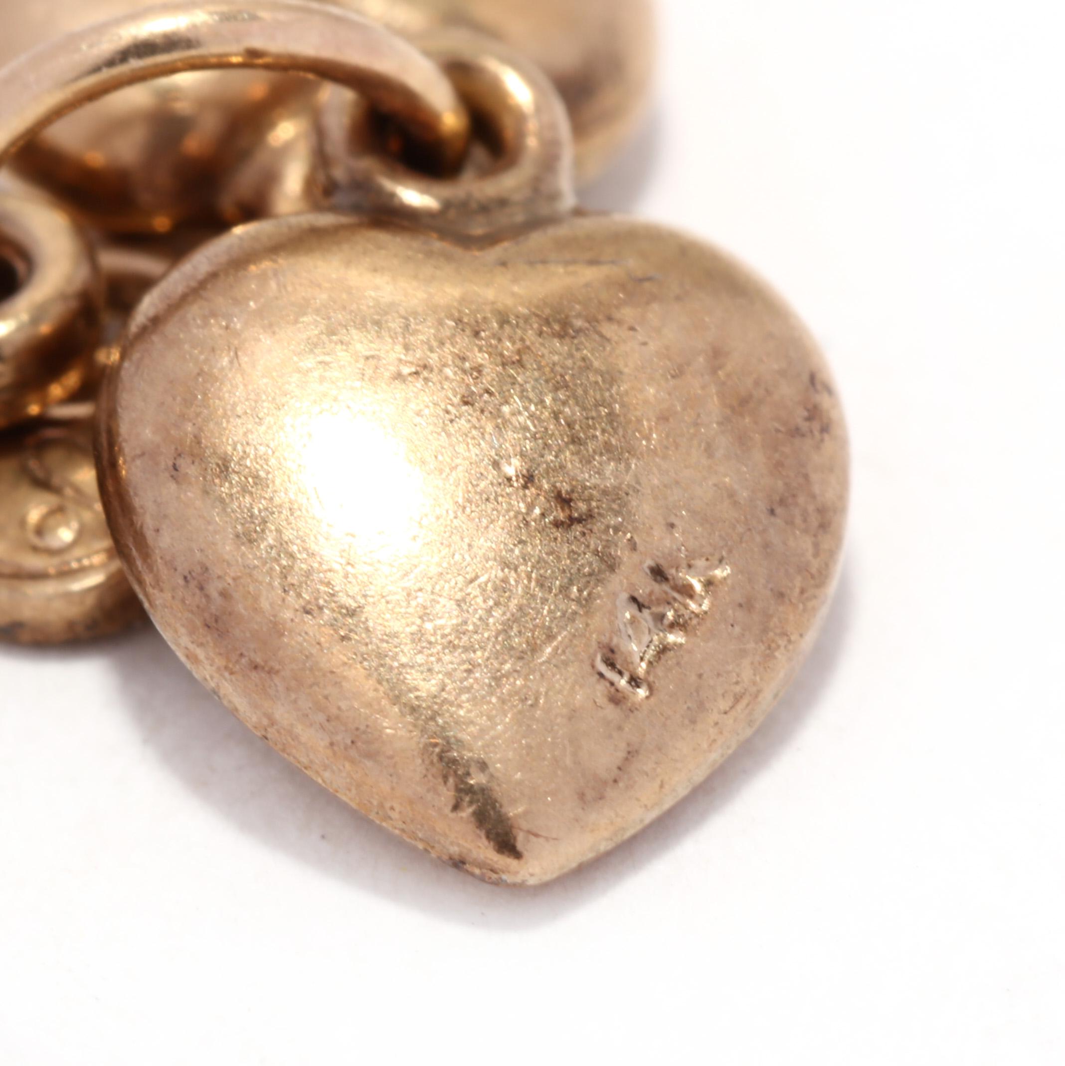 Antique Three Heart Charm, 14K Yellow Gold, Small Gold Heart In Good Condition In McLeansville, NC