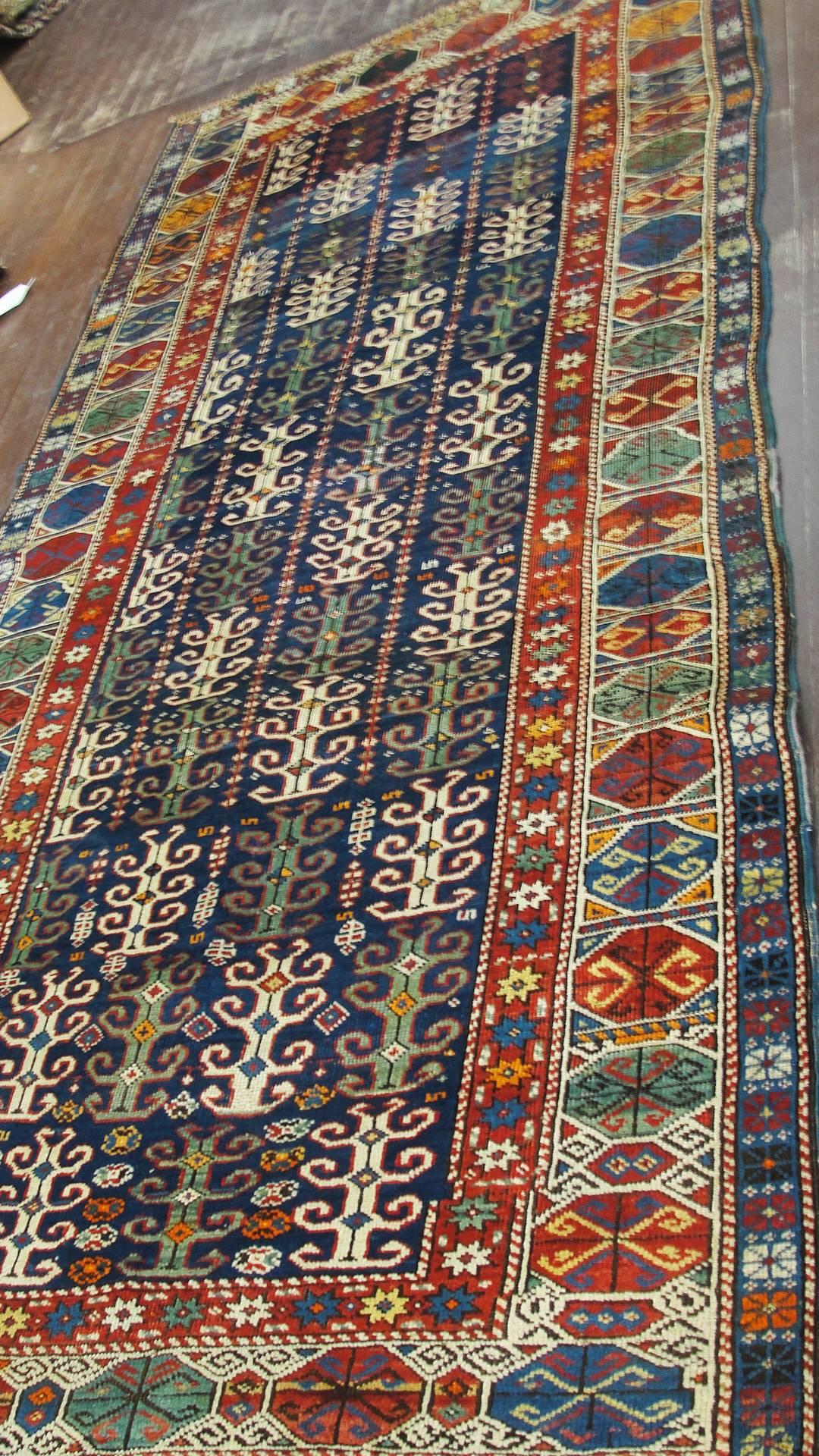Wool Antique Three of Life Long Kazak Rug, 4'3