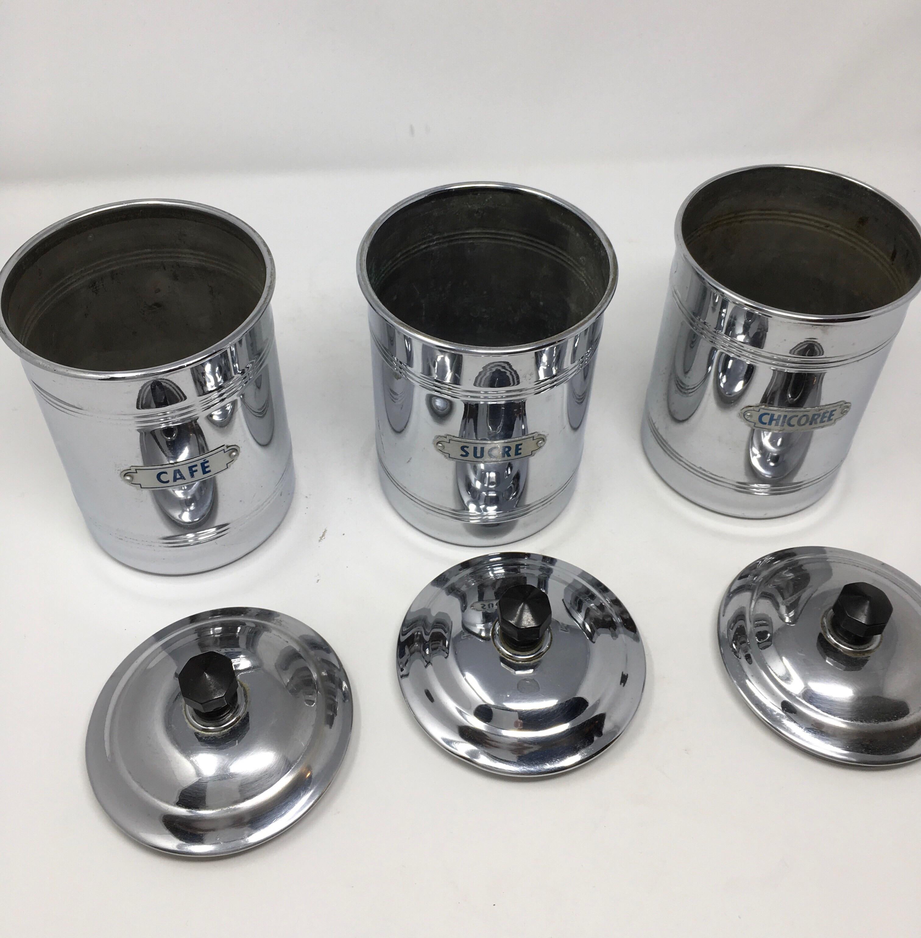 20th Century Antique Three-Piece French Aluminum Coffee Set of Canisters, circa 1920s