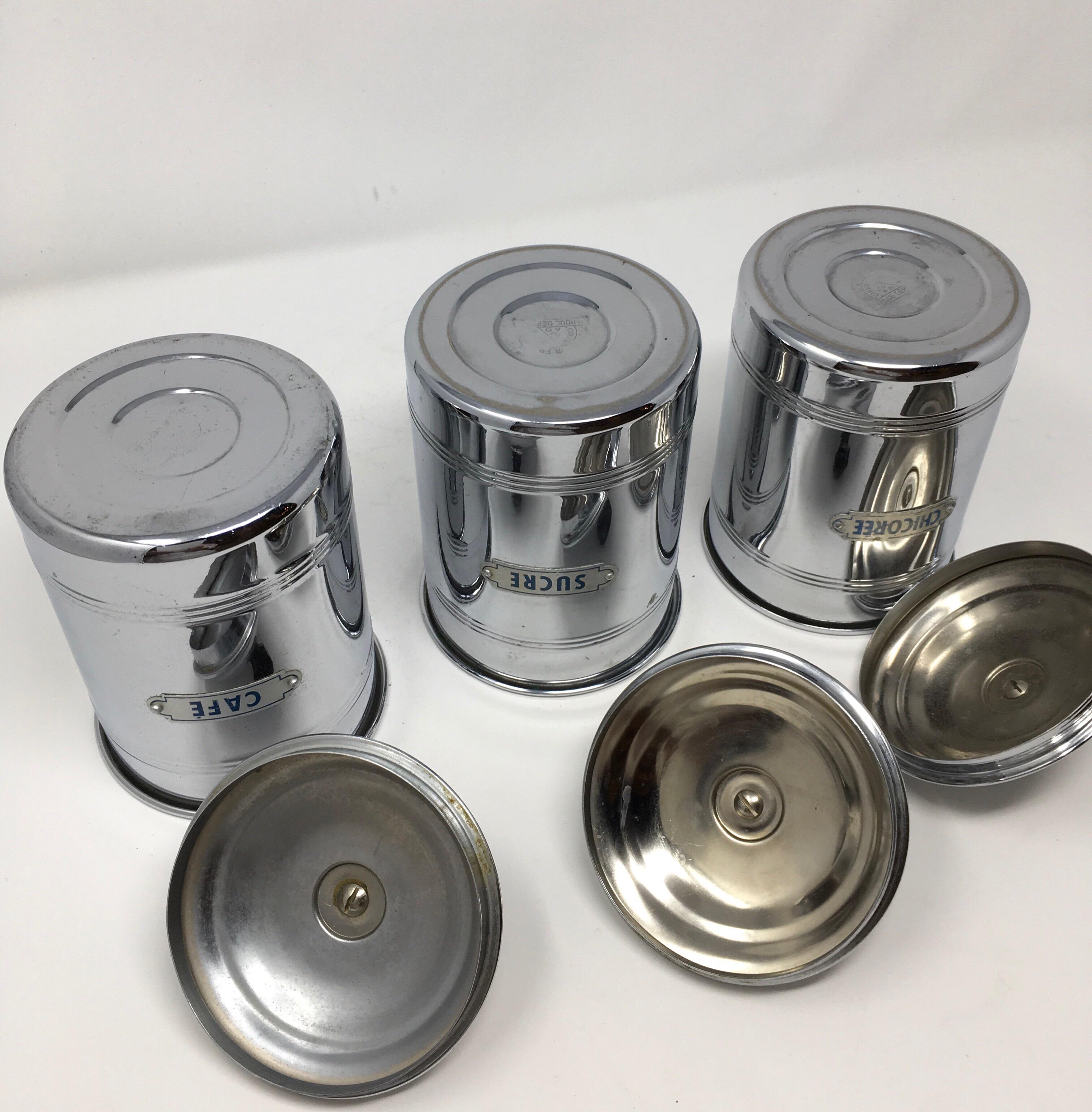 Antique Three-Piece French Aluminum Coffee Set of Canisters, circa 1920s 4