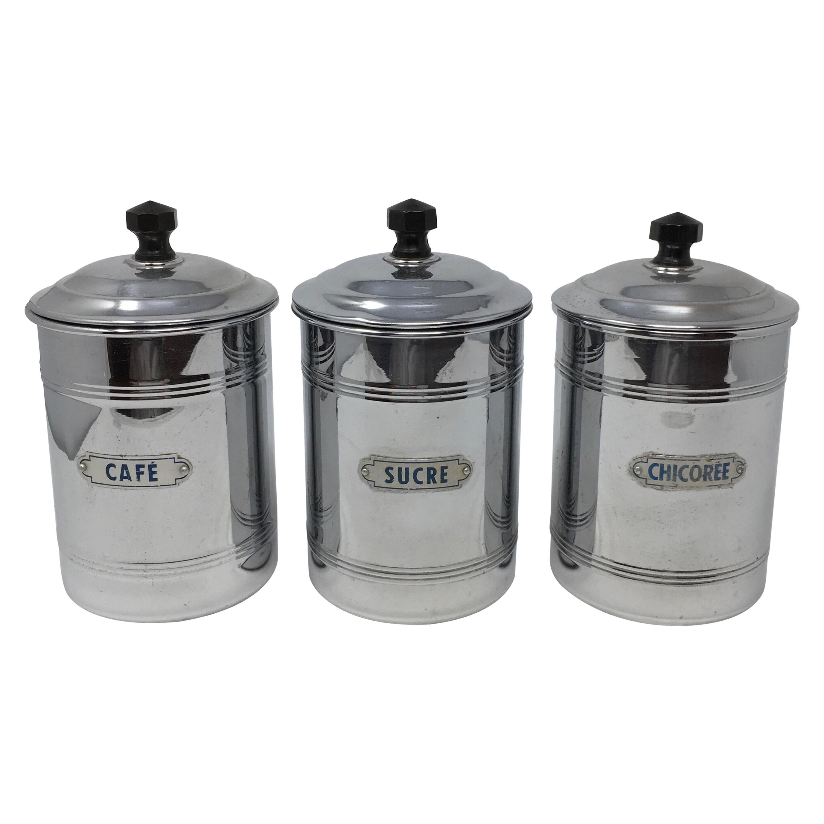 Antique Three-Piece French Aluminum Coffee Set of Canisters, circa 1920s