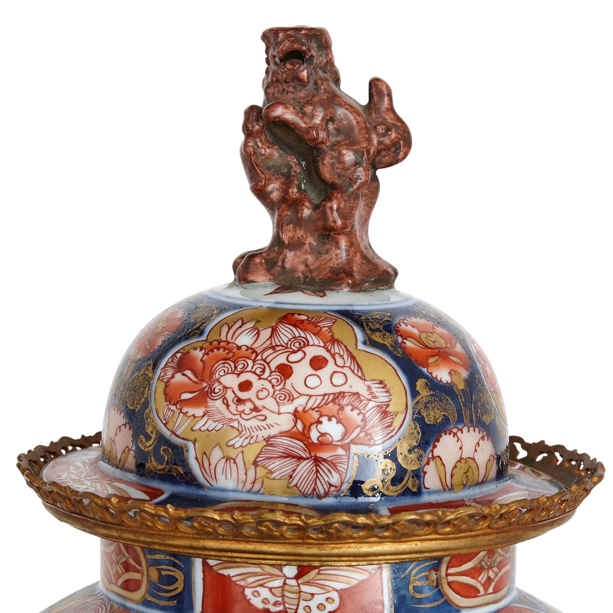 French Antique Three-Piece Meiji Period Japonisme Vase Clock Set For Sale