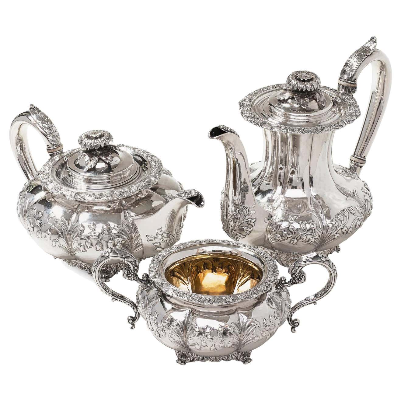 Antique Three-Piece Sterling Silver Tea and Coffee Set For Sale at 1stDibs
