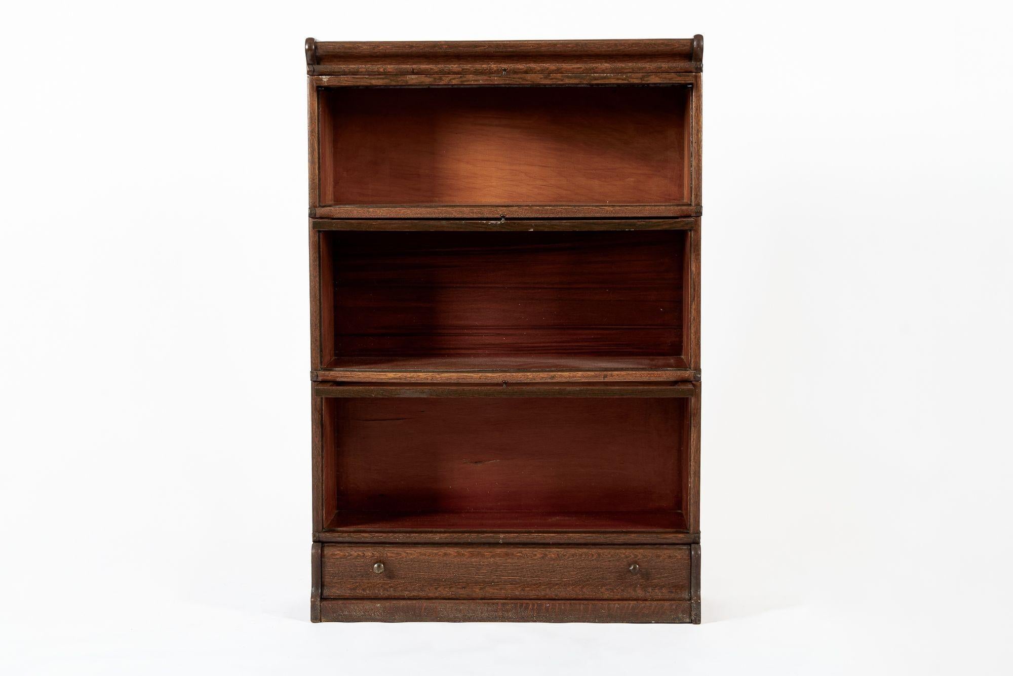 Mission Antique Three Shelf Wood Barrister Bookcase Cabinet with Leaded Glass