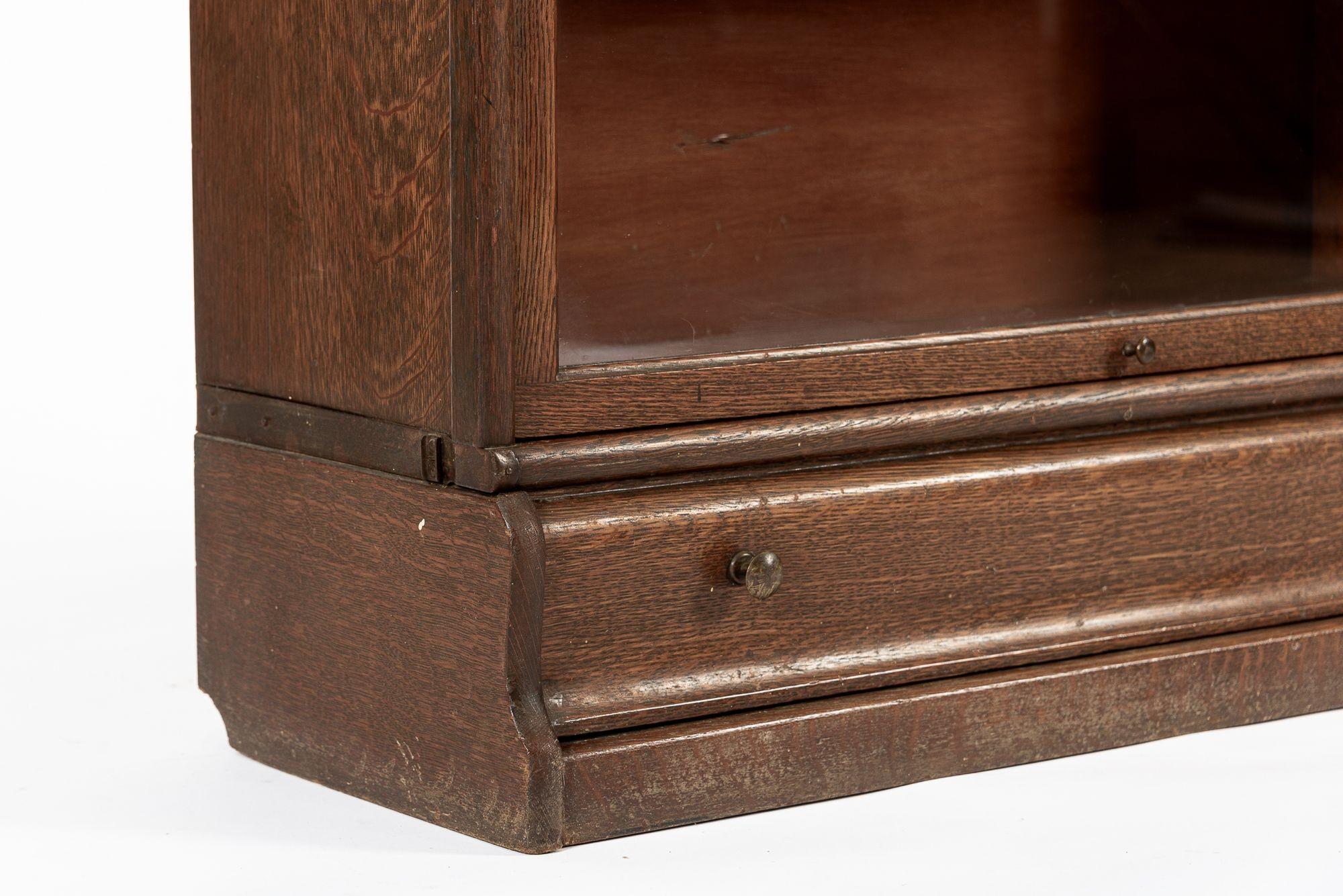 Antique Three Shelf Wood Barrister Bookcase Cabinet with Leaded Glass 2