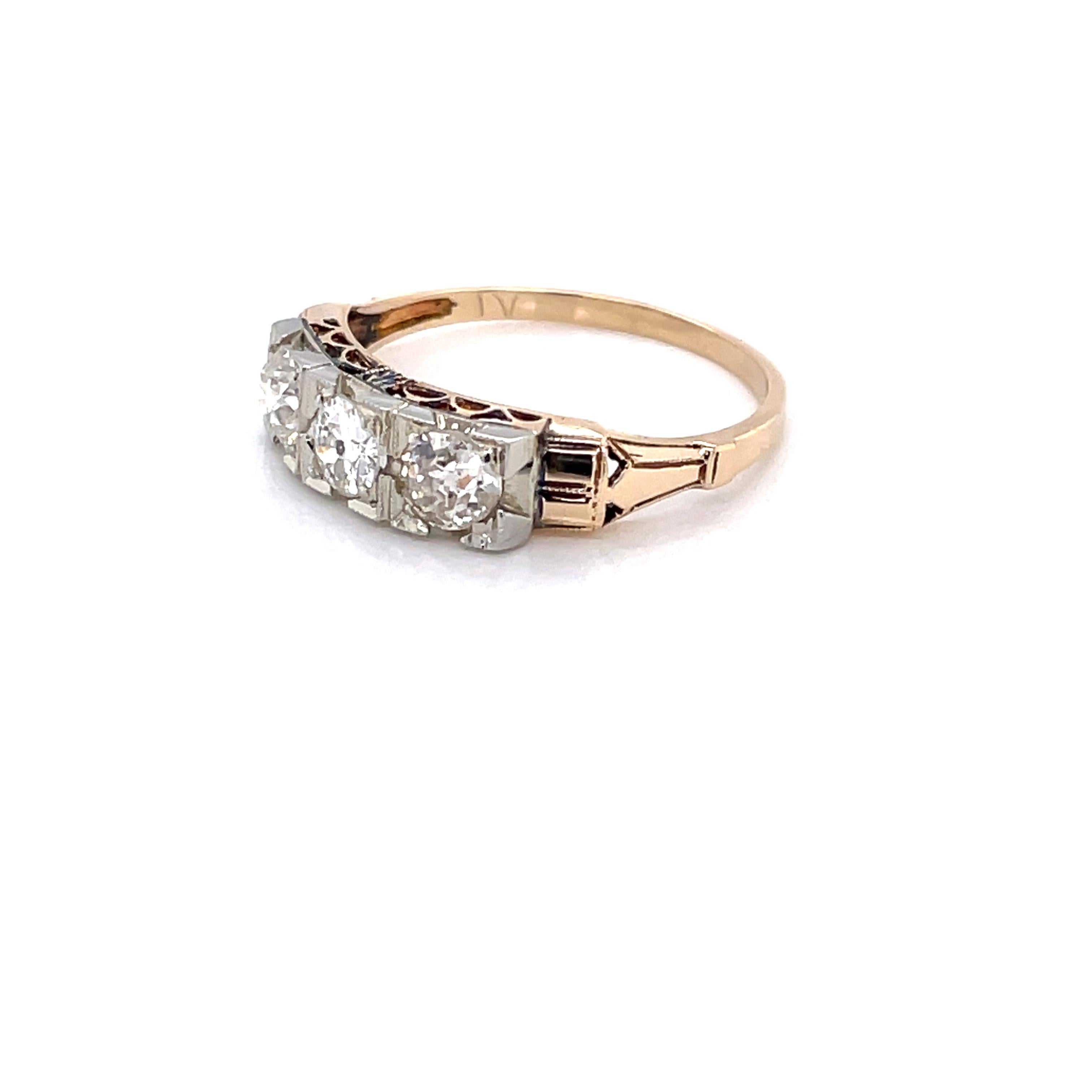 Women's Antique Three Stone Diamond 14K Yellow Gold Ring