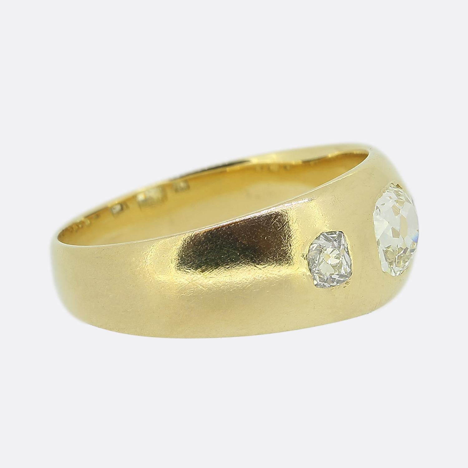 Old European Cut Antique Three-Stone Diamond Gypsy Ring For Sale