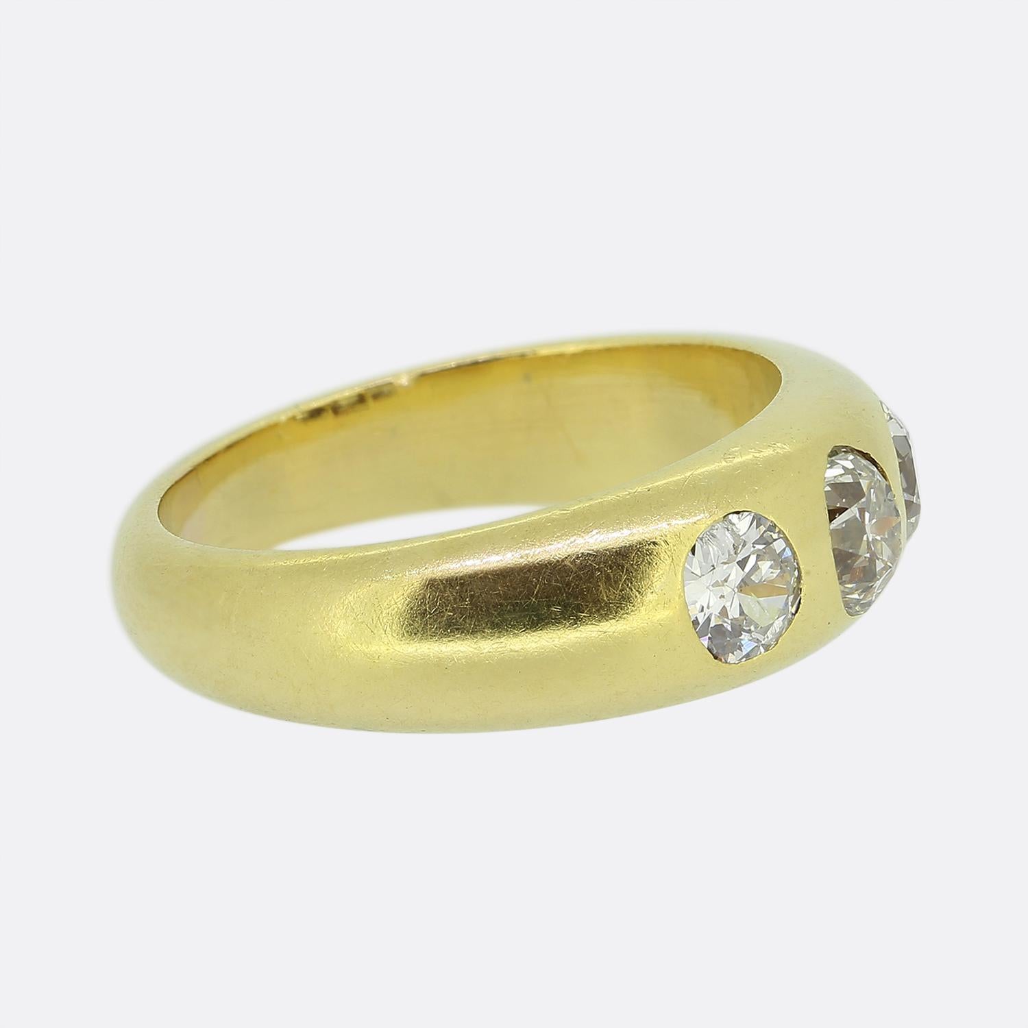 Old European Cut Antique Three-Stone Diamond Ring For Sale