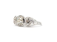 Antique Three-Stone Diamond Ring in 18k White Gold