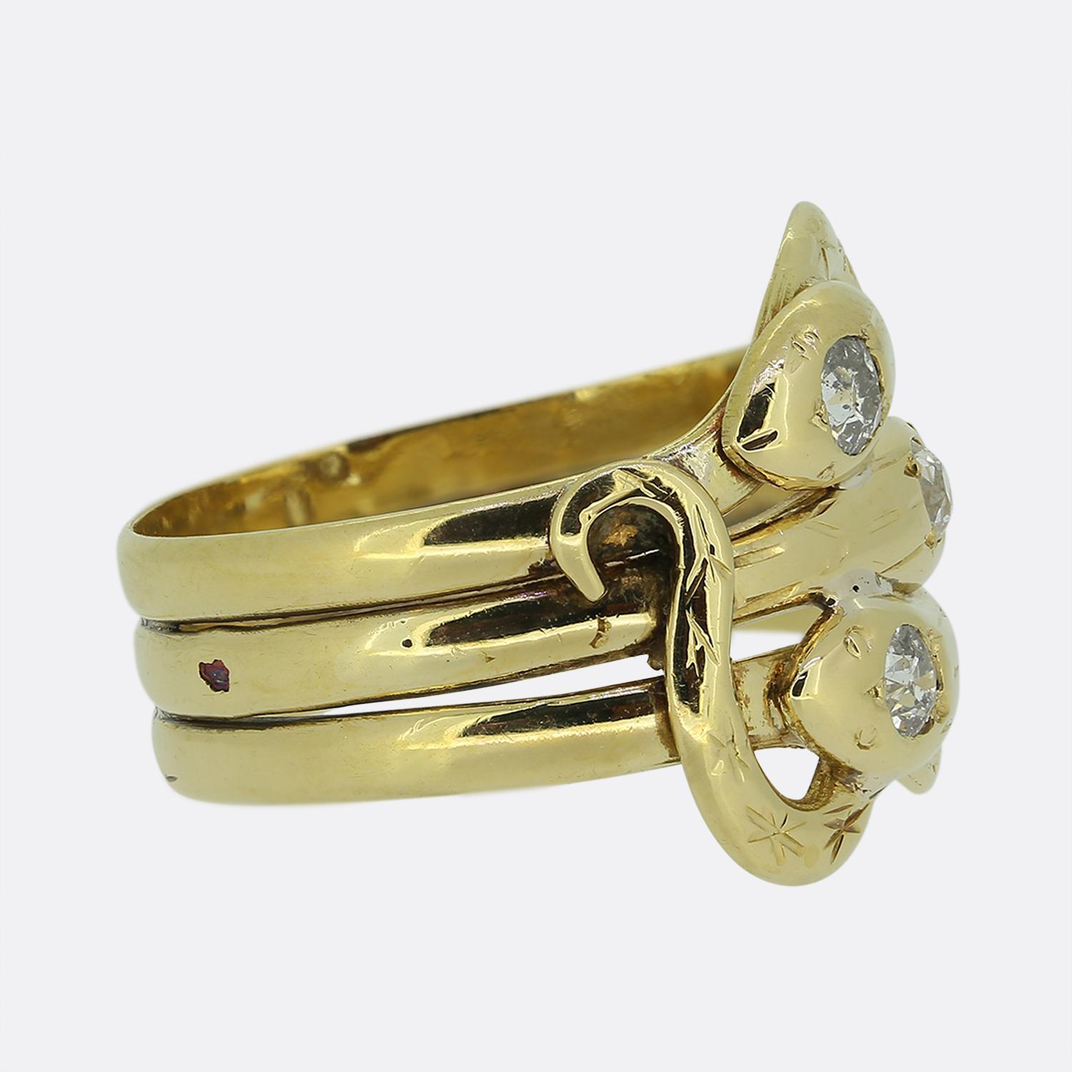 Late Victorian Antique Three-Stone Diamond Triple Snake Ring