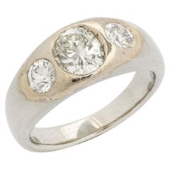 Antique Three Stone Diamond  White Gold Flush Mount Ring
