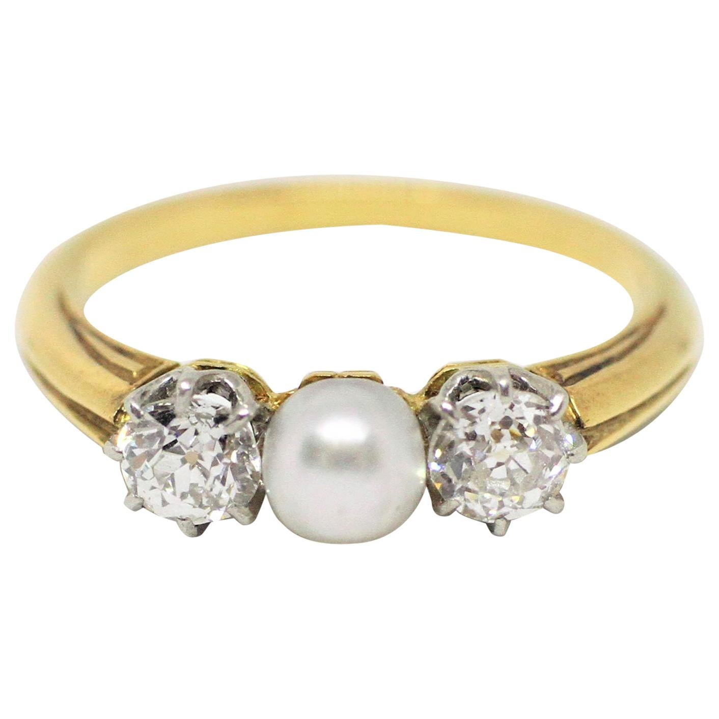 Antique Three-Stone Pearl and Diamond Ring, circa 1910