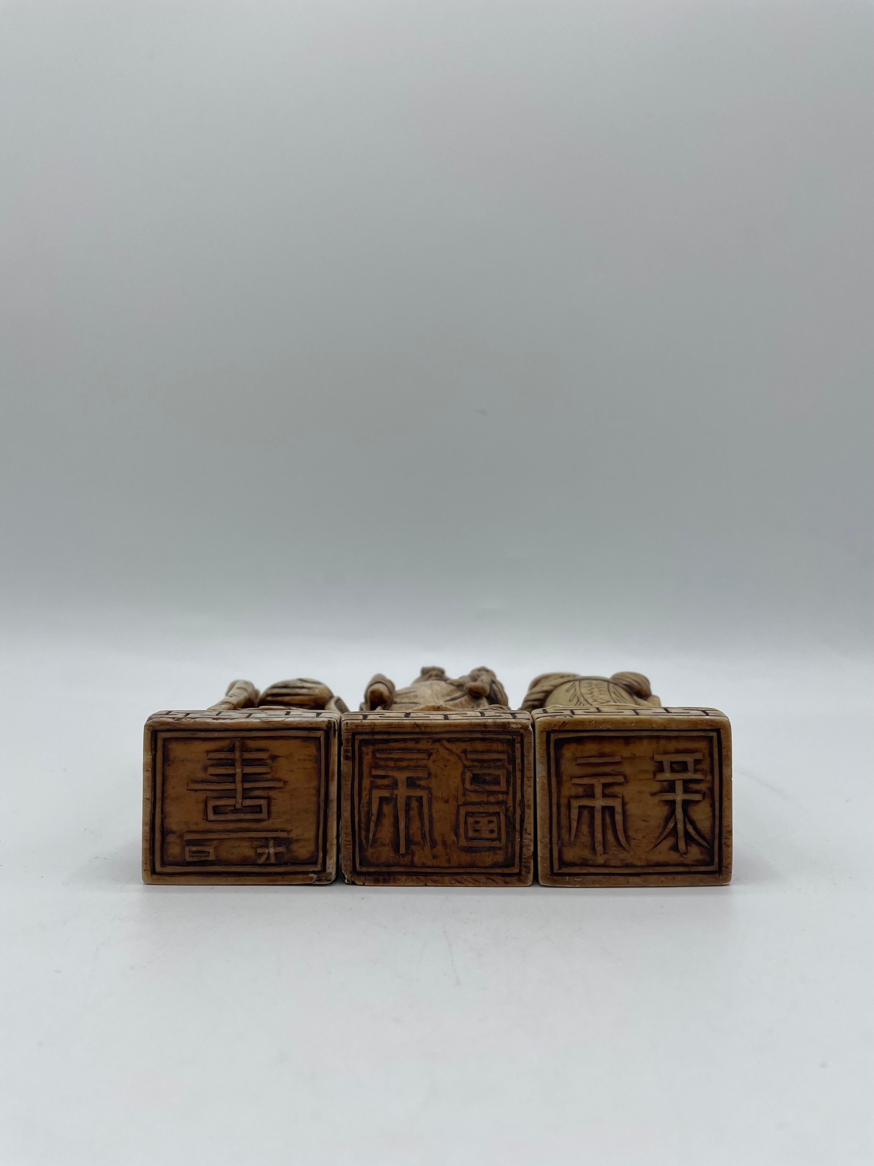 Showa Antique Three Stone Seals of Gods 1950s For Sale