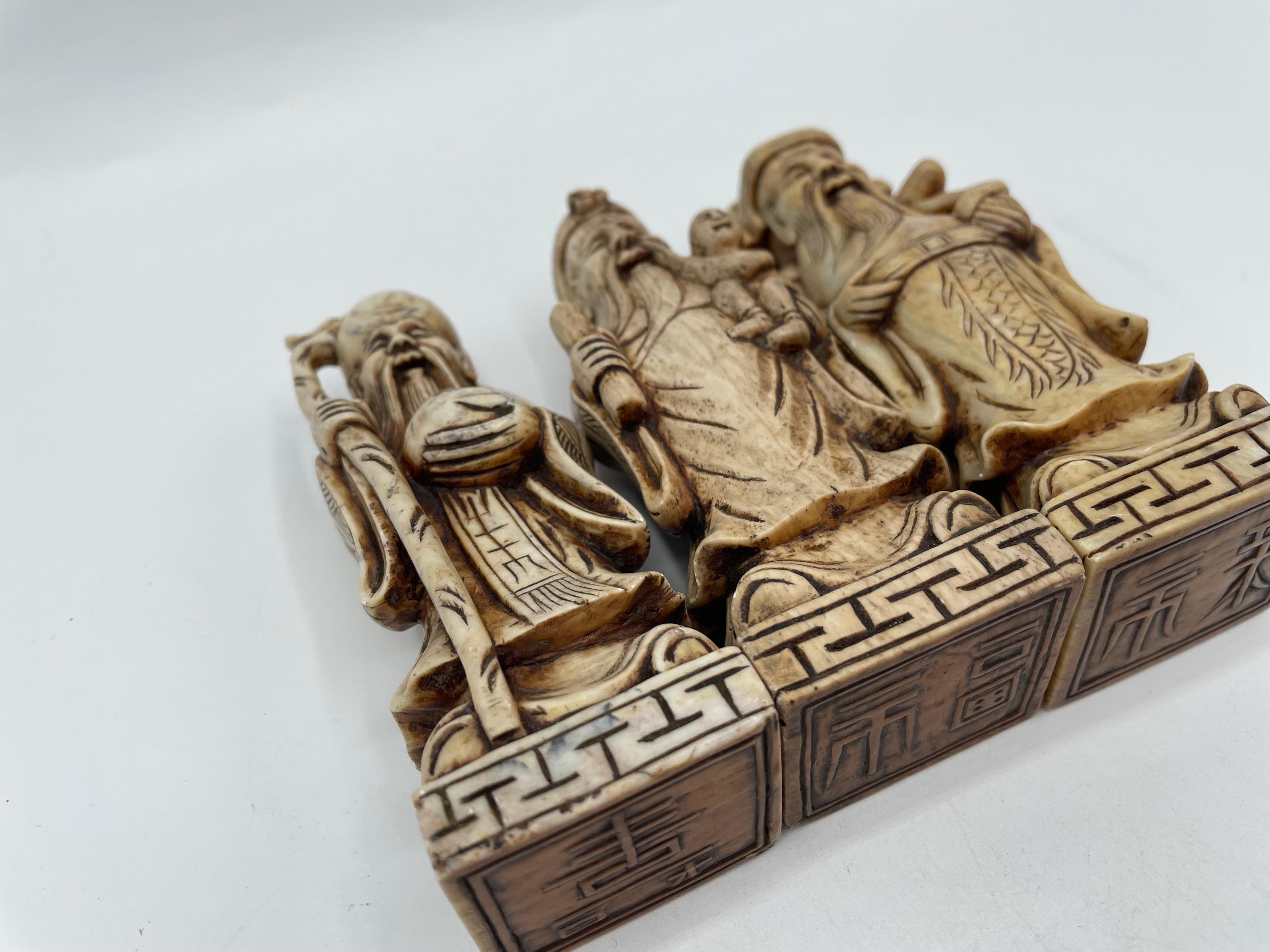 Hand-Carved Antique Three Stone Seals of Gods 1950s For Sale