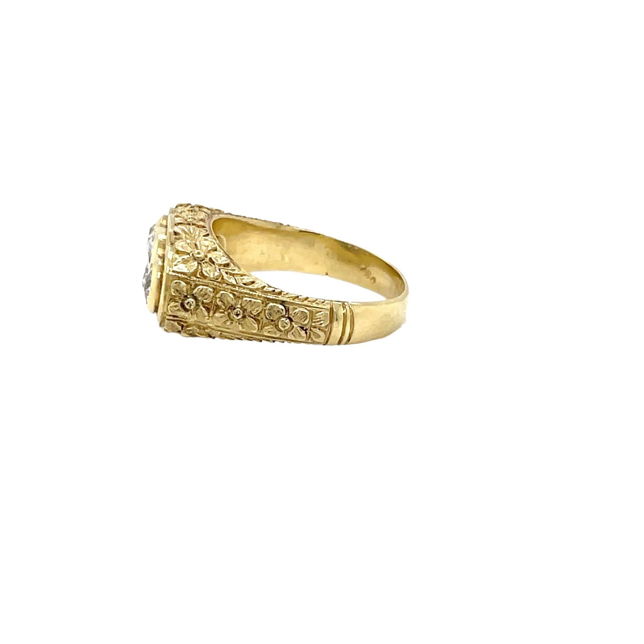 Women's or Men's Antique Three Stones  Engraved Ring For Sale