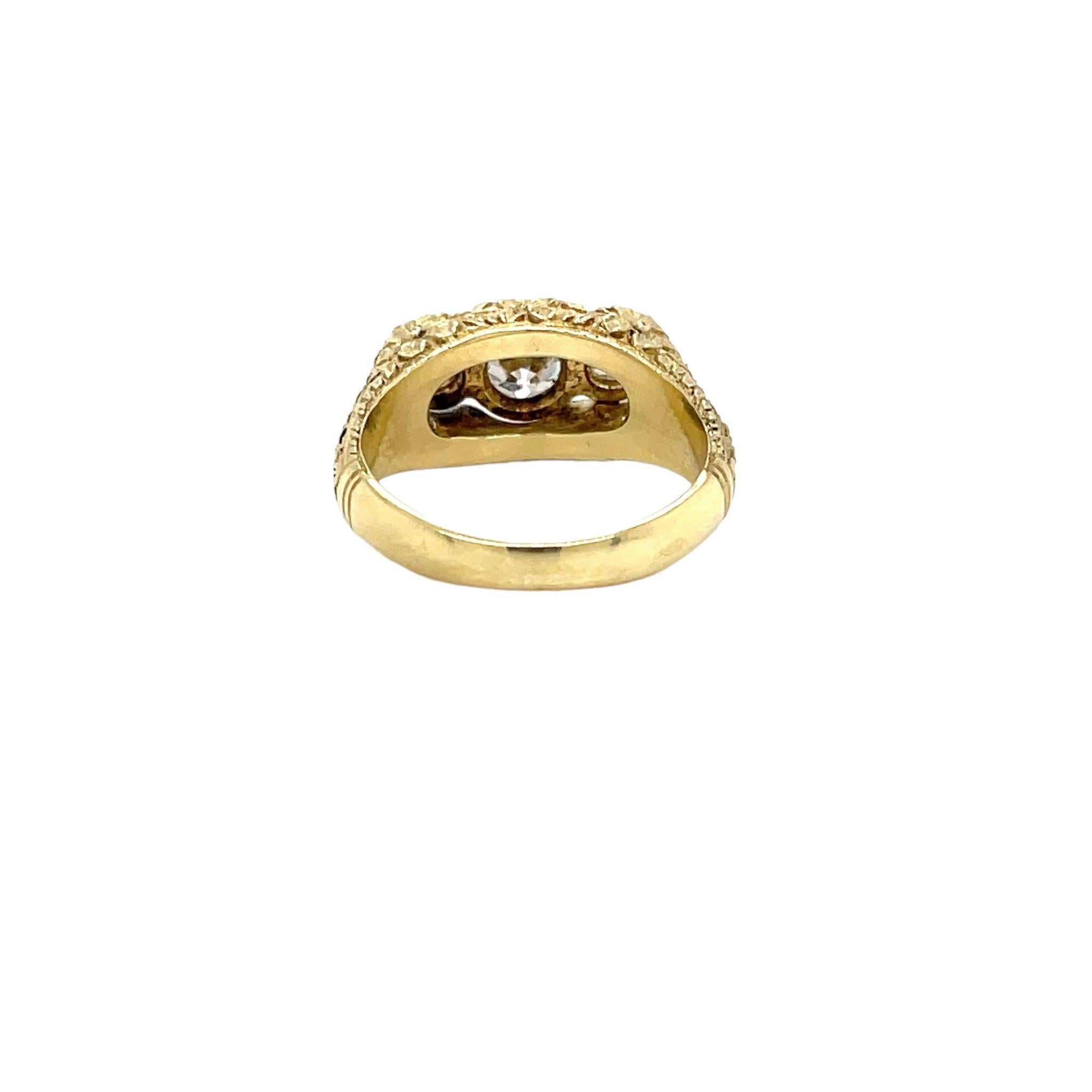 Antique Three Stones  Engraved Ring For Sale 1