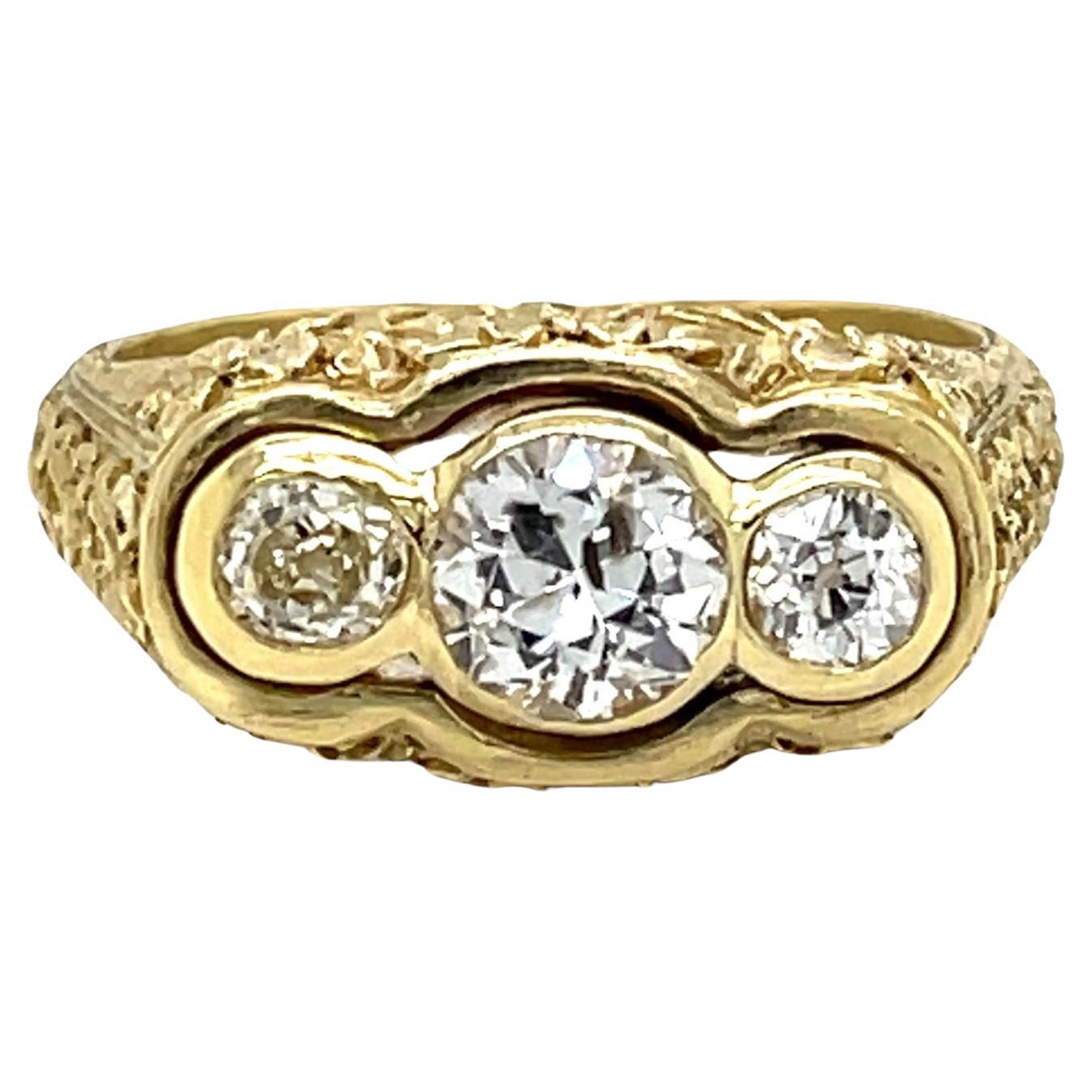 Antique Three Stones  Engraved Ring For Sale