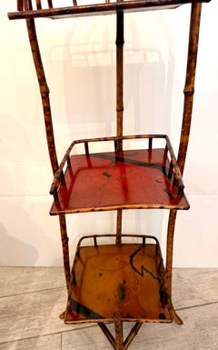 Antique Three Tiered Burnt Bamboo Japanned Etagere
