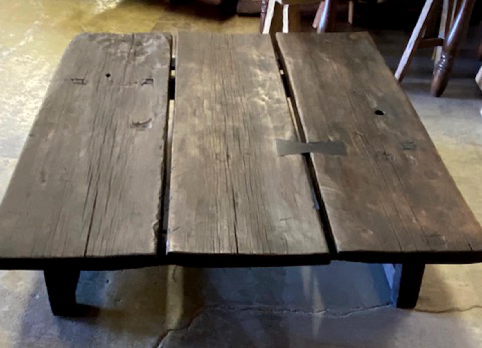 Antique Three Wide Board Coffee Table In Fair Condition In Los Angeles, CA