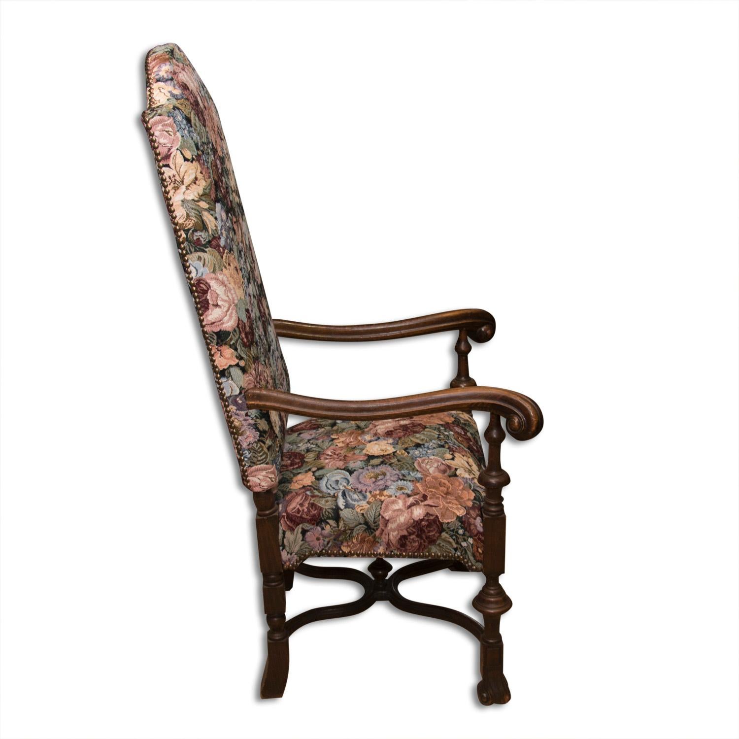 Fabric Antique Throne Armchair in Renaissance Style, 19th Century For Sale