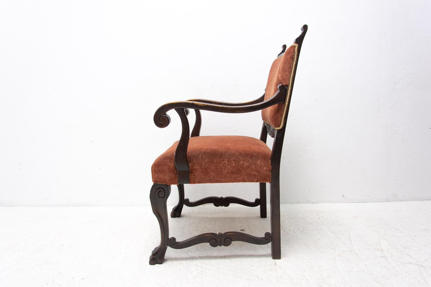 Fabric Antique Throne Armchair in Renaissance Style, 19th Century For Sale