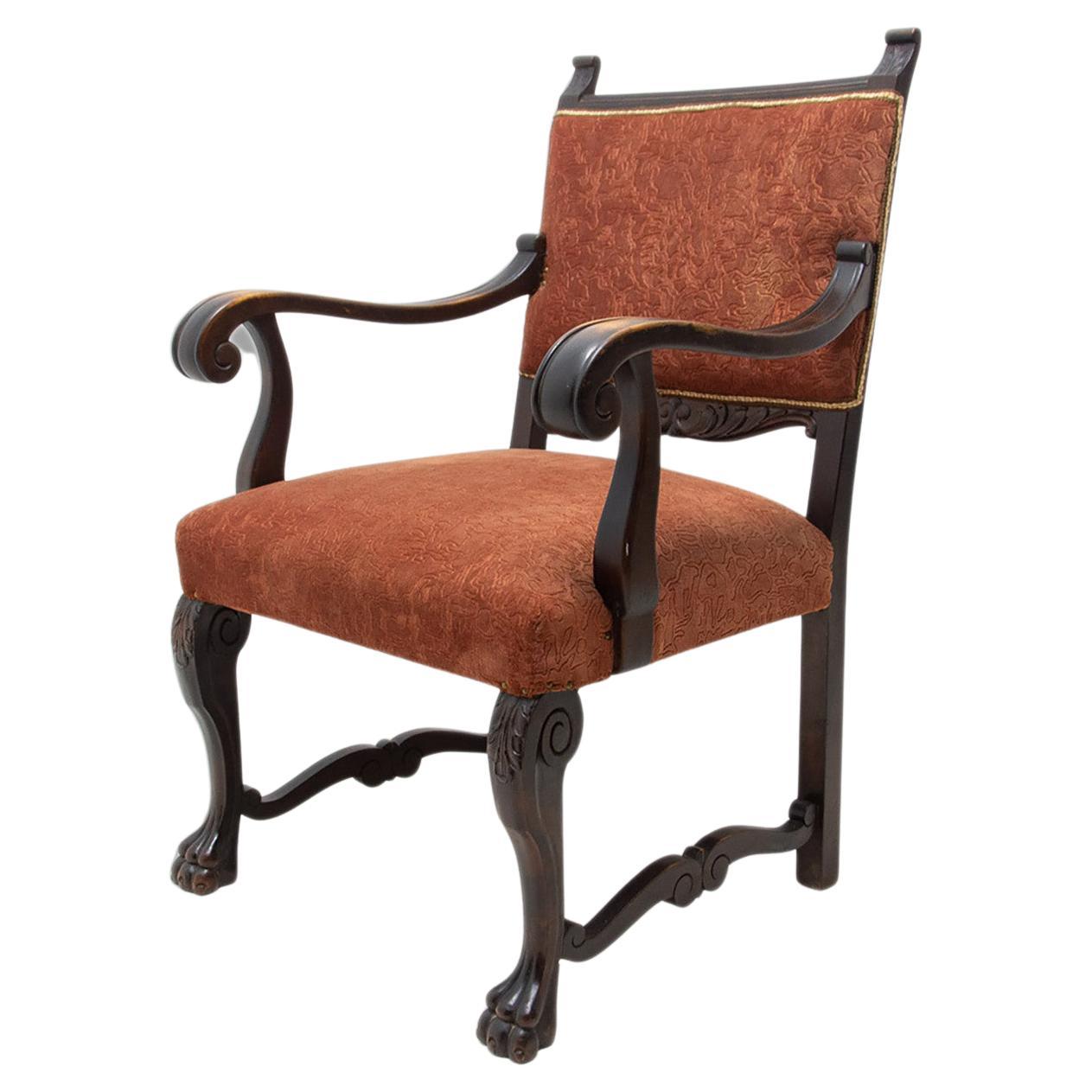 Fauteuil trône ancien de style Renaissance, 19e siècle