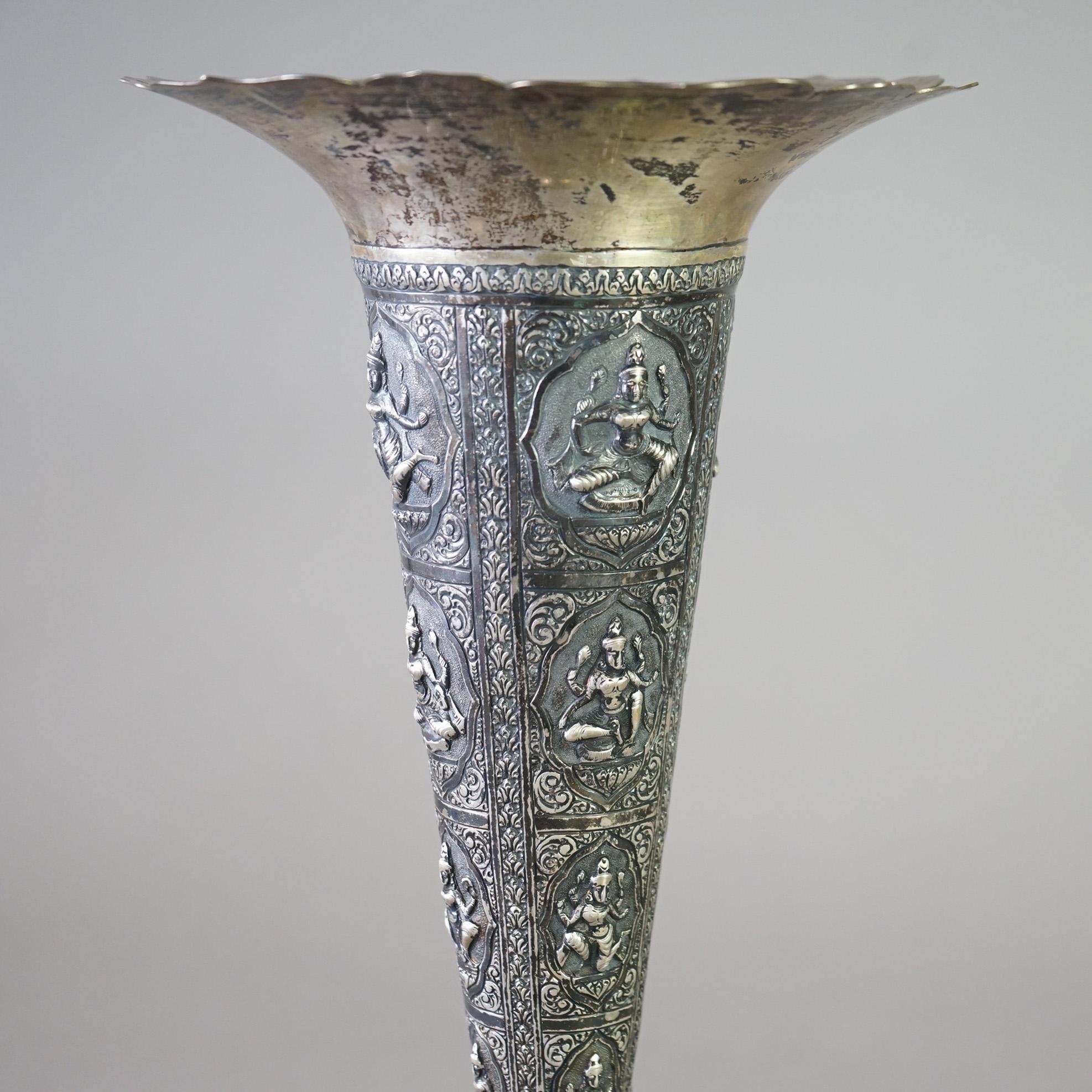 Antique Tibetan 800 Silver Figural Embossed Shiva Tall Vase with Fluted Rim  For Sale 6