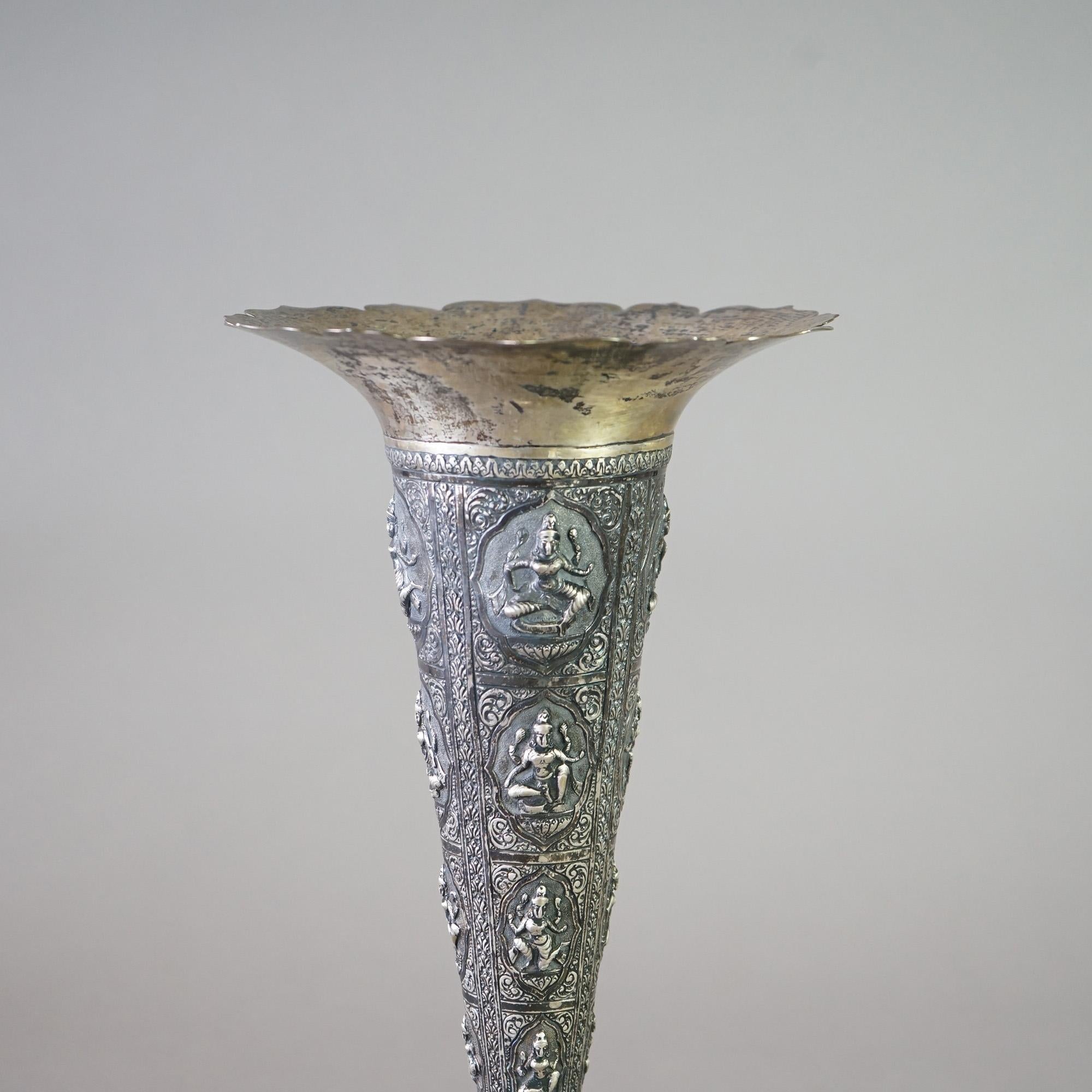 Antique Tibetan 800 Silver Figural Embossed Shiva Tall Vase with Fluted Rim  For Sale 10