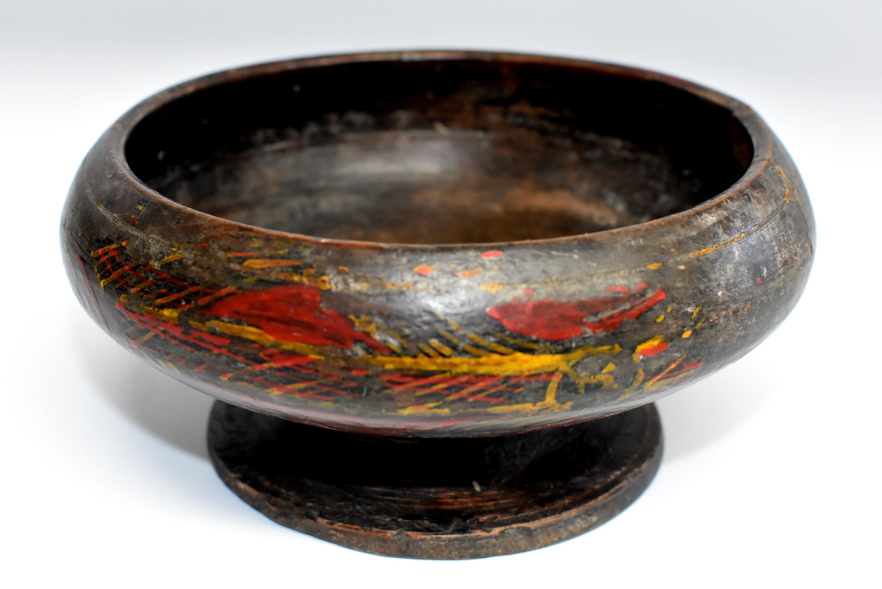 Hand-Carved Antique Tibetan Bowl with Wheat Motif