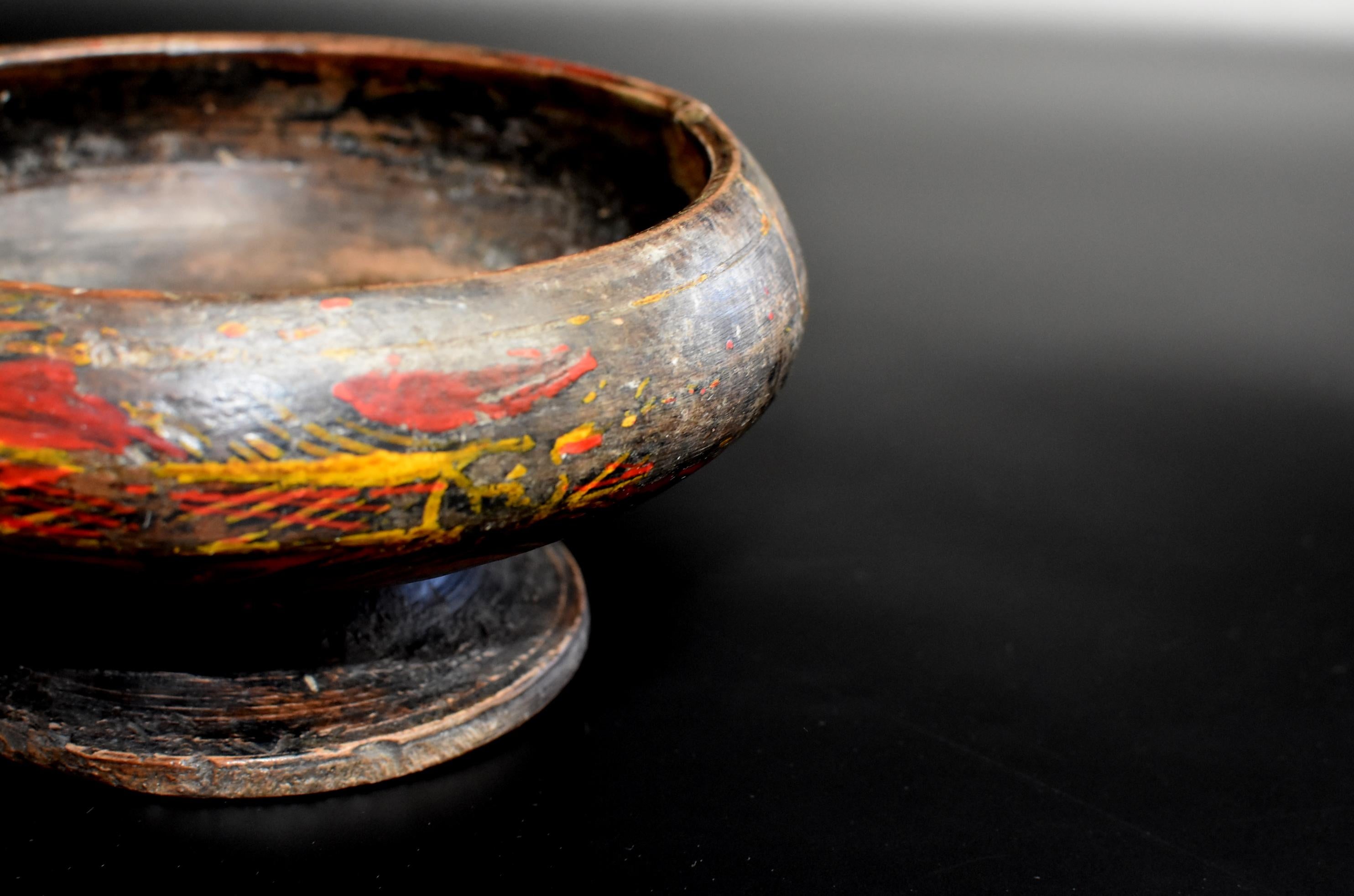Wood Antique Tibetan Bowl with Wheat Motif