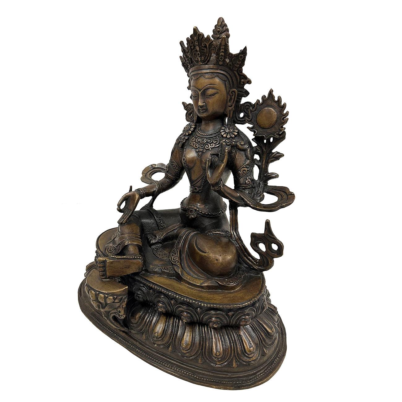 Carved Antique Tibetan Bronze Bodhisattva Tara (Du Mu) Statuary For Sale