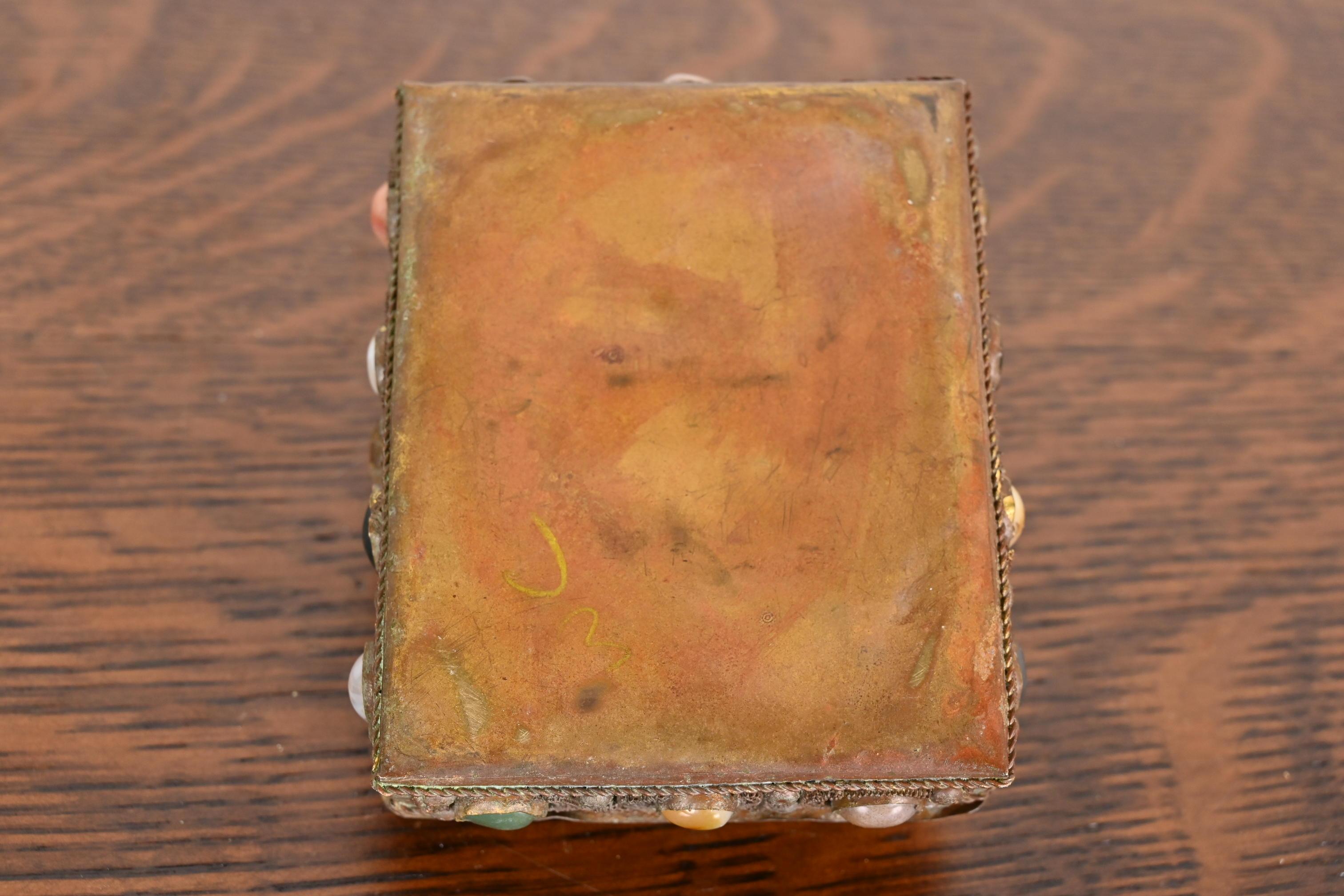 Antique Tibetan Bronze Filigree and Agate Jewelry Box For Sale 5