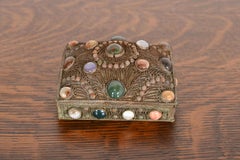 Antique Tibetan Bronze Filigree and Agate Jewelry Box