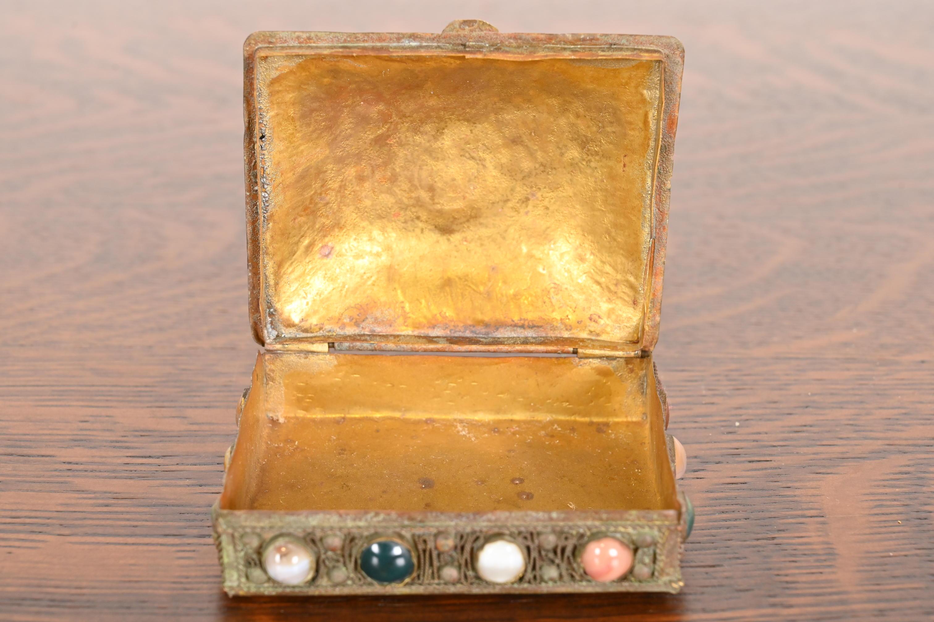 Antique Tibetan Bronze Filigree and Agate Jewelry Box For Sale 2
