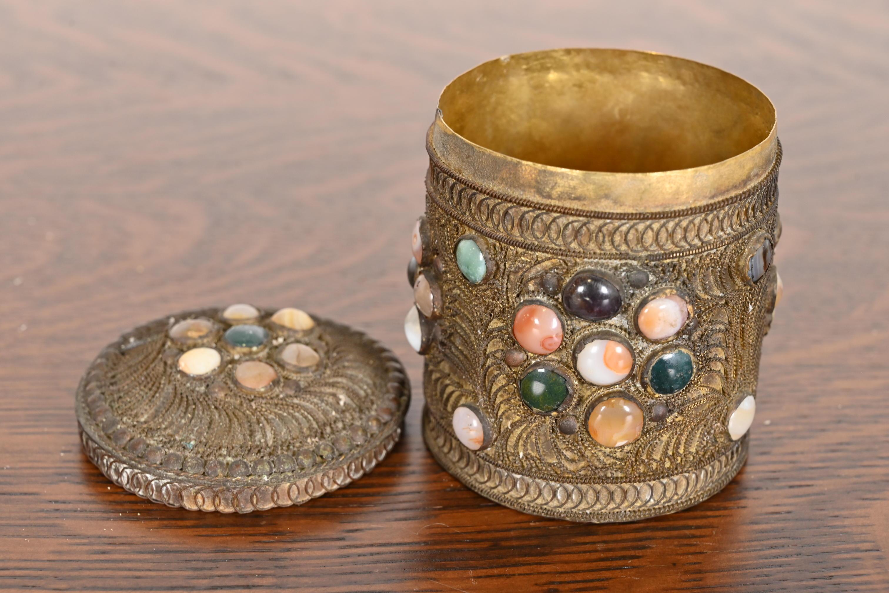 Antique Tibetan Bronze Filigree and Agate Trinket Jar For Sale 4