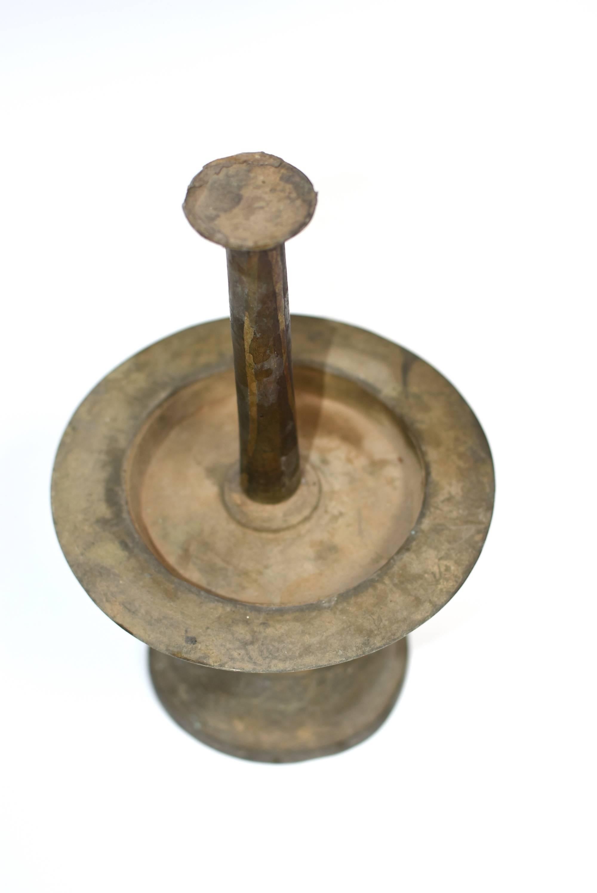 Antique Tibetan Bronze Oil Lamp In Excellent Condition In Somis, CA