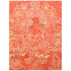 Schermo Thangka del Buddha tibetano su carta con elementi dipinti a mano, XIX secolo