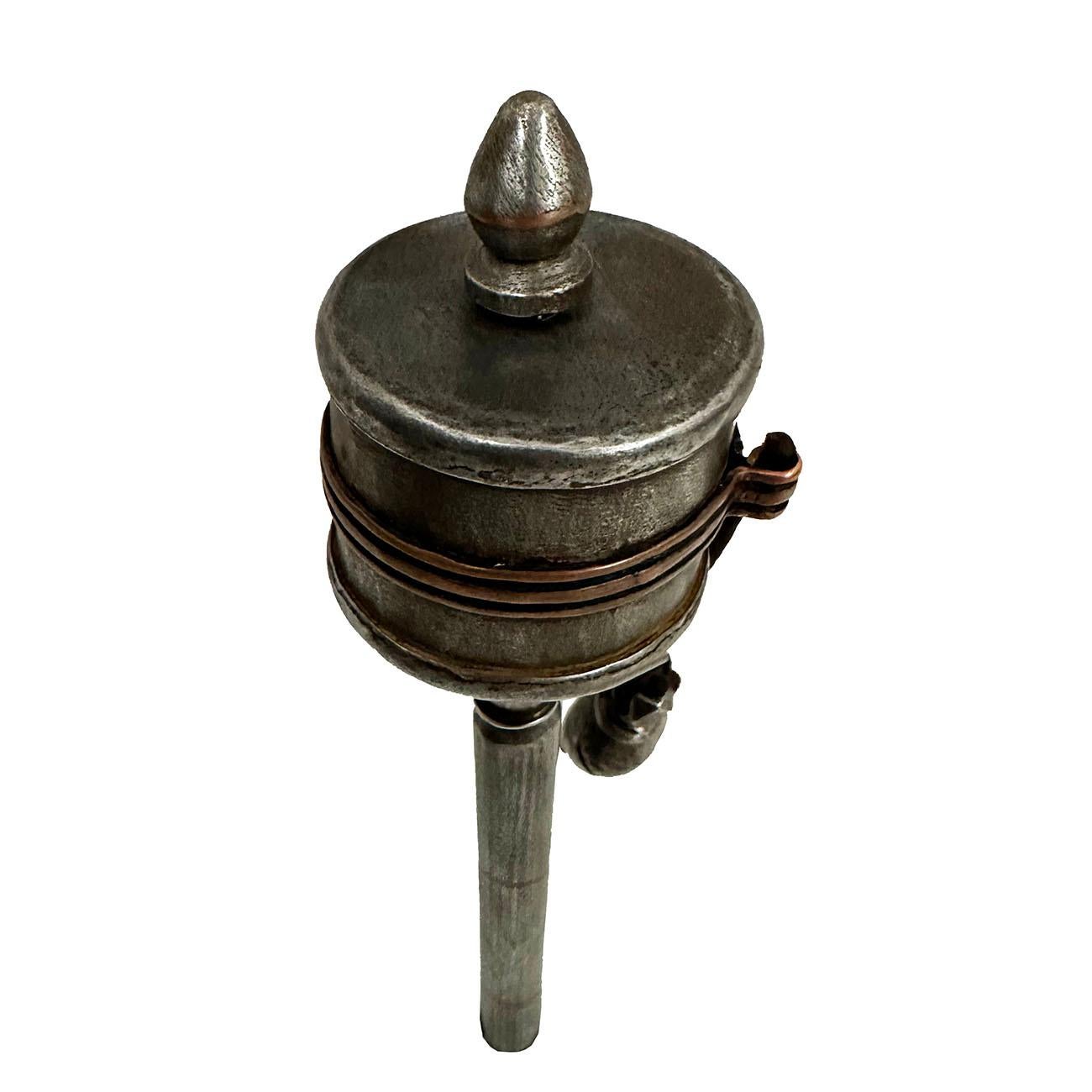 Antique Tibetan Buddhist Handcrafted handheld Spinning Prayer wheel In Good Condition For Sale In Pomona, CA