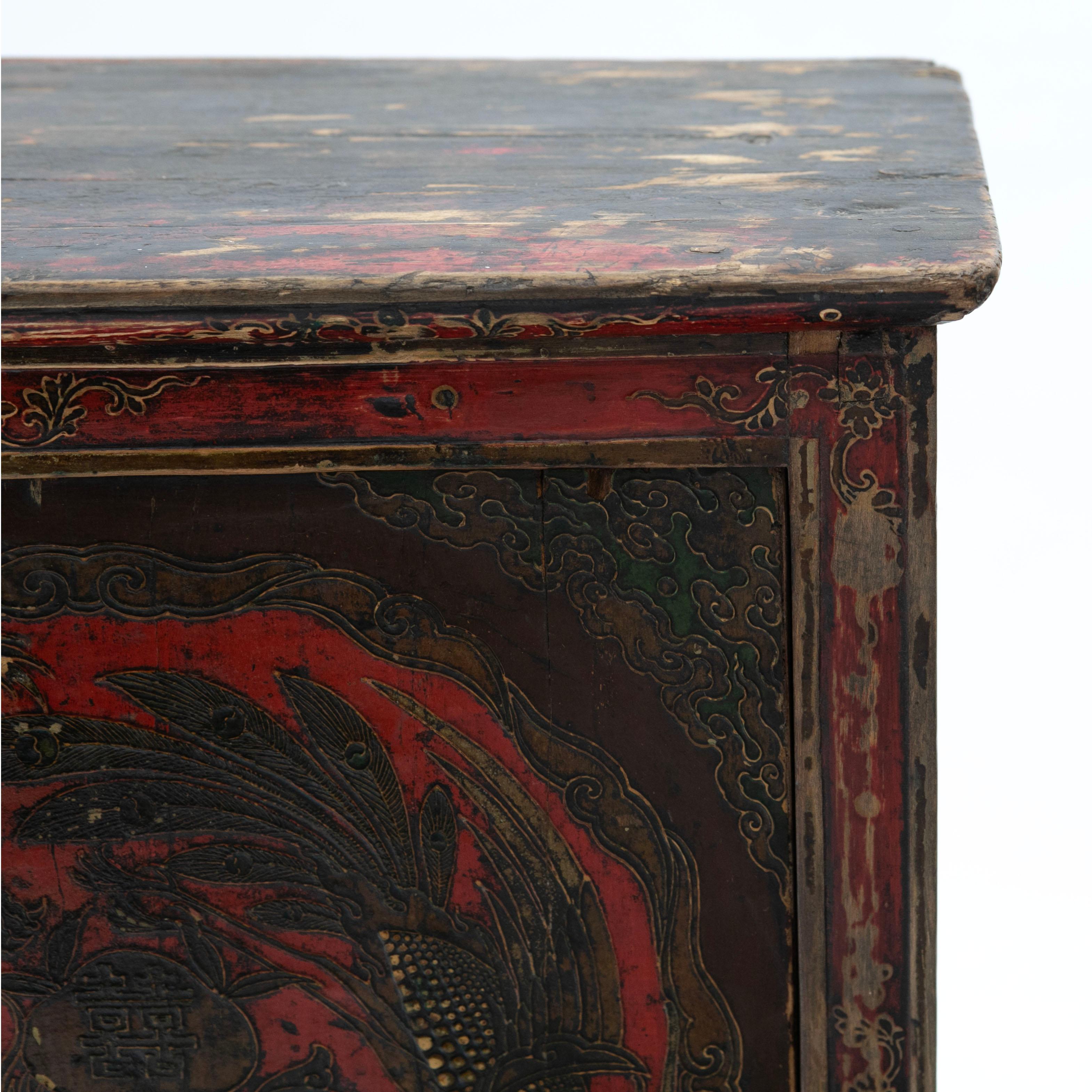 Antique Tibetan Cabinet with Original Dragon Motif Decoration For Sale 1
