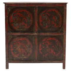 Antique Tibetan Cabinet with Original Dragon Motif Decoration