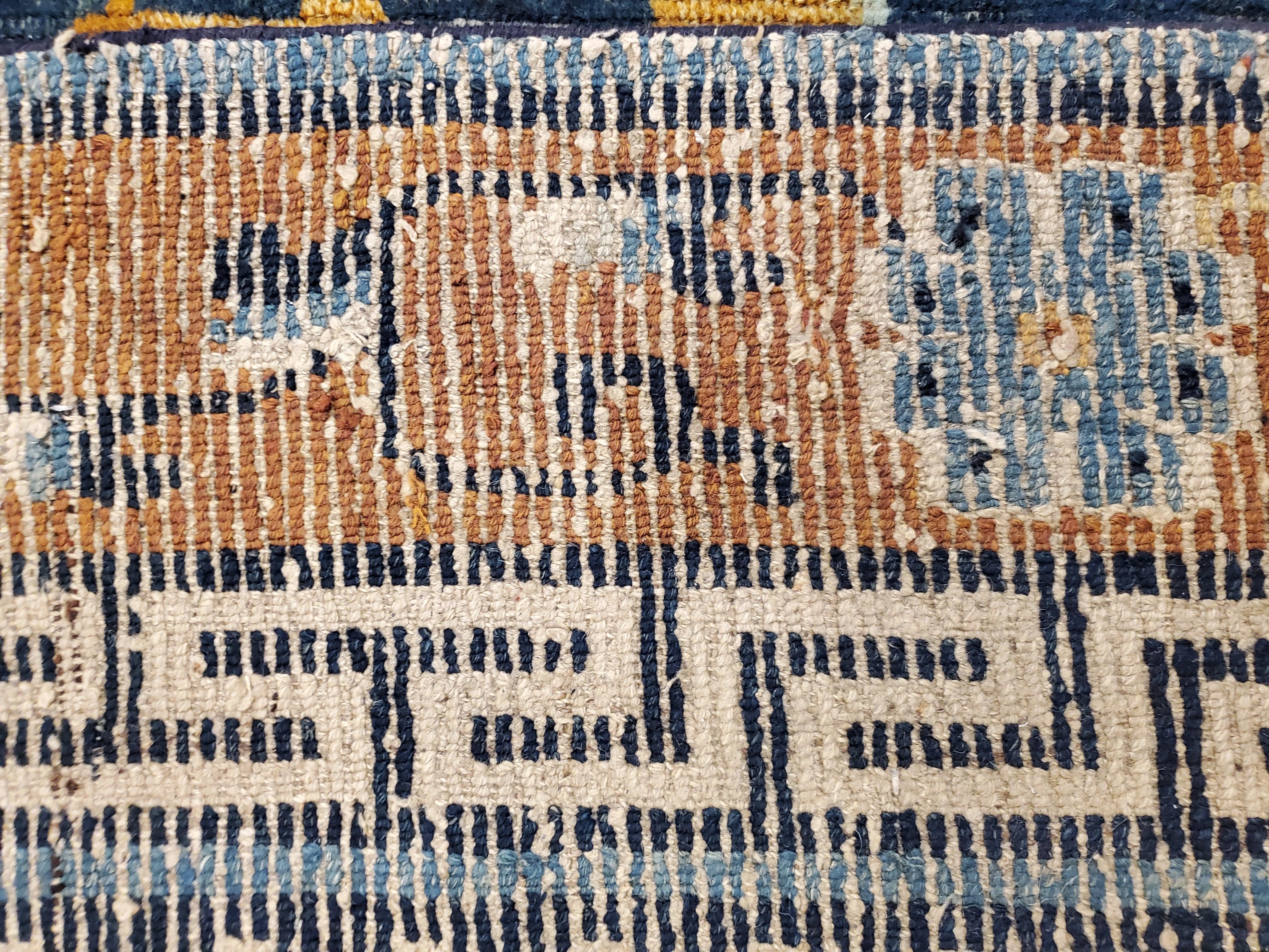 Antique Tibetan Carpet, Circa 1880 Handmade Oriental Rug, Blue, Gold, Tan, Cream 4