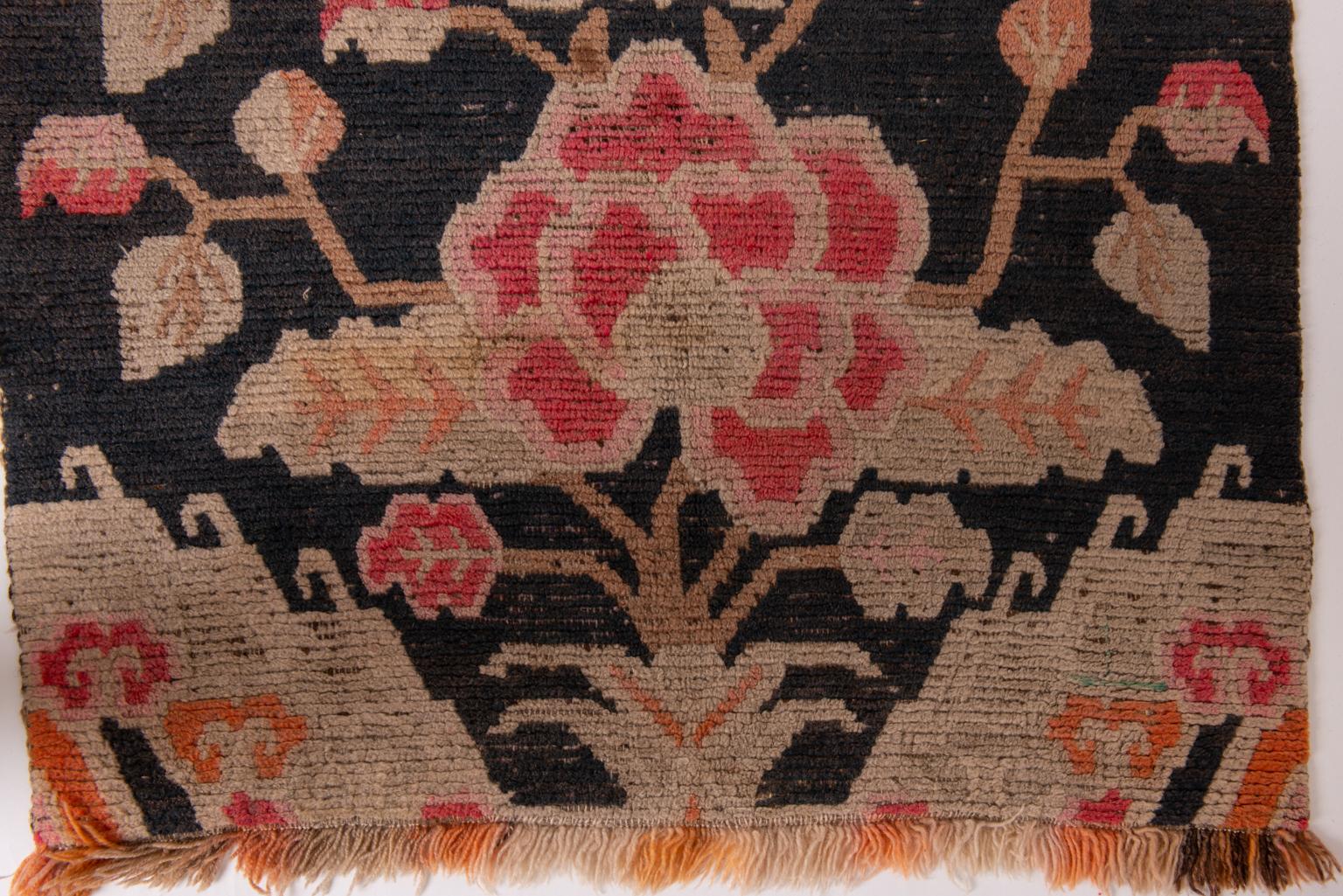 Antique Tibetan Carpet with Flowers For Sale 2