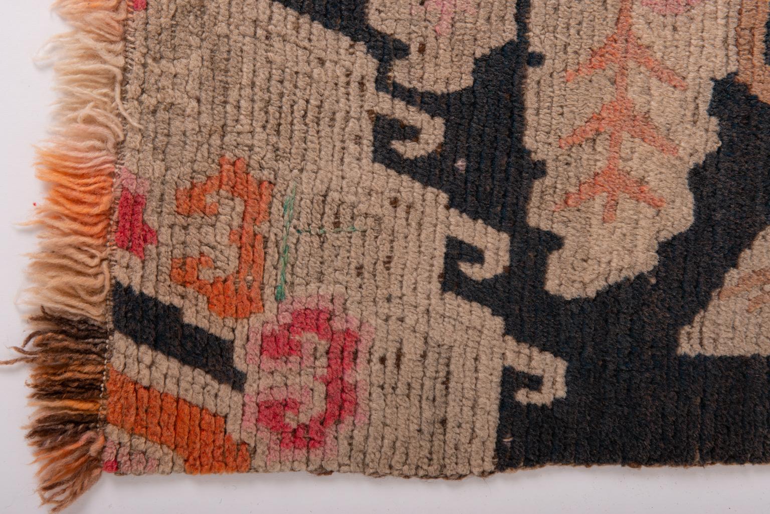 Hand-Knotted Antique Tibetan Carpet with Flowers For Sale