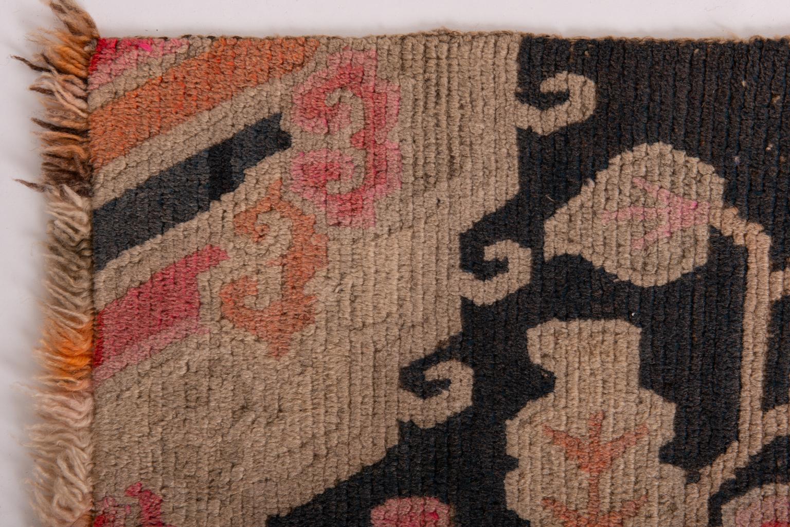 20th Century Antique Tibetan Carpet with Flowers For Sale