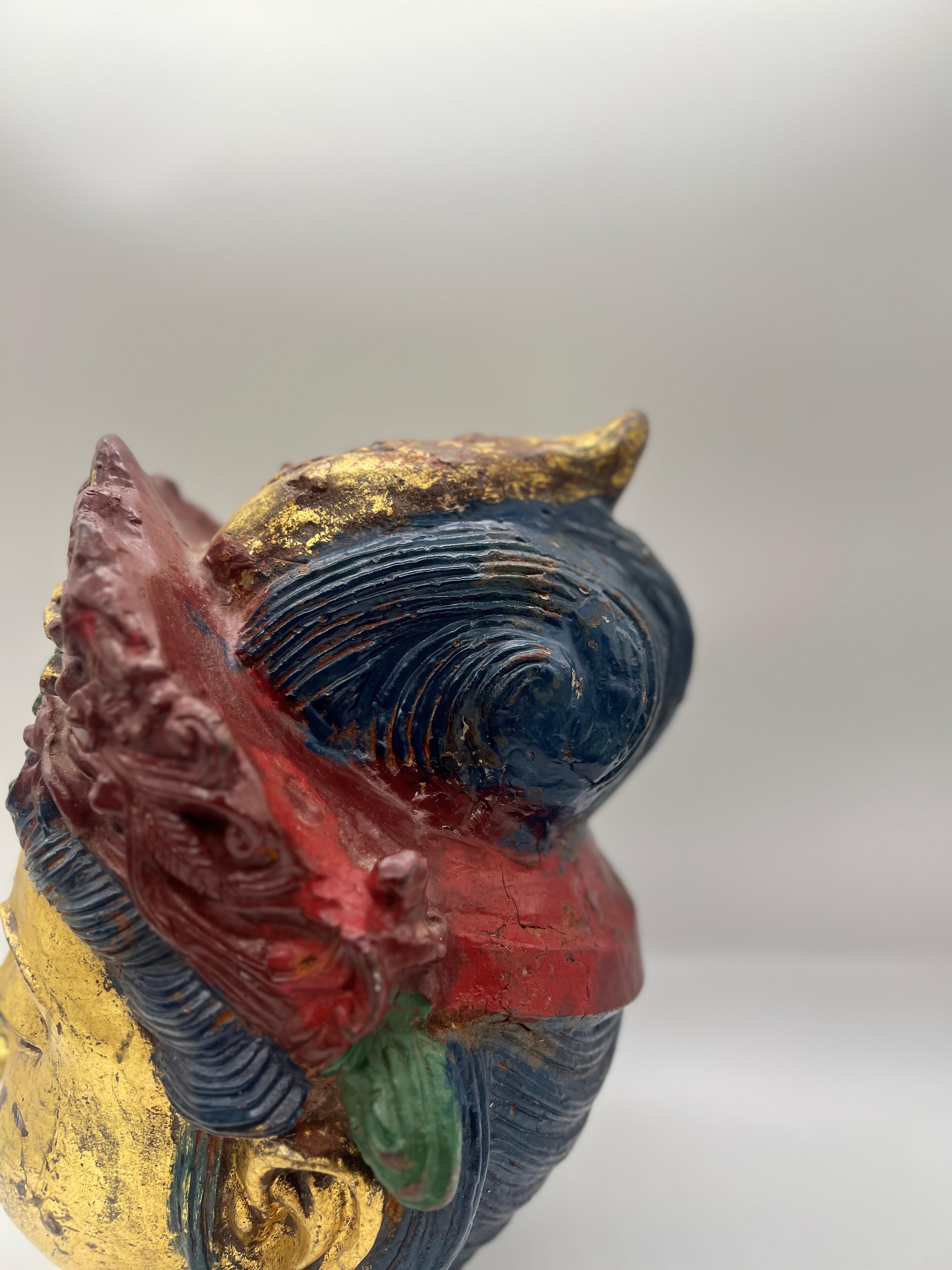 Antique Tibetan Cast Iron Buddha Head With Polychrome Decoration For Sale 4