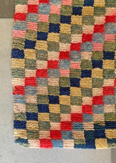 Antique Tibetan Checkerboard Rug, Naturally Dyed Wool, Early 20th Century