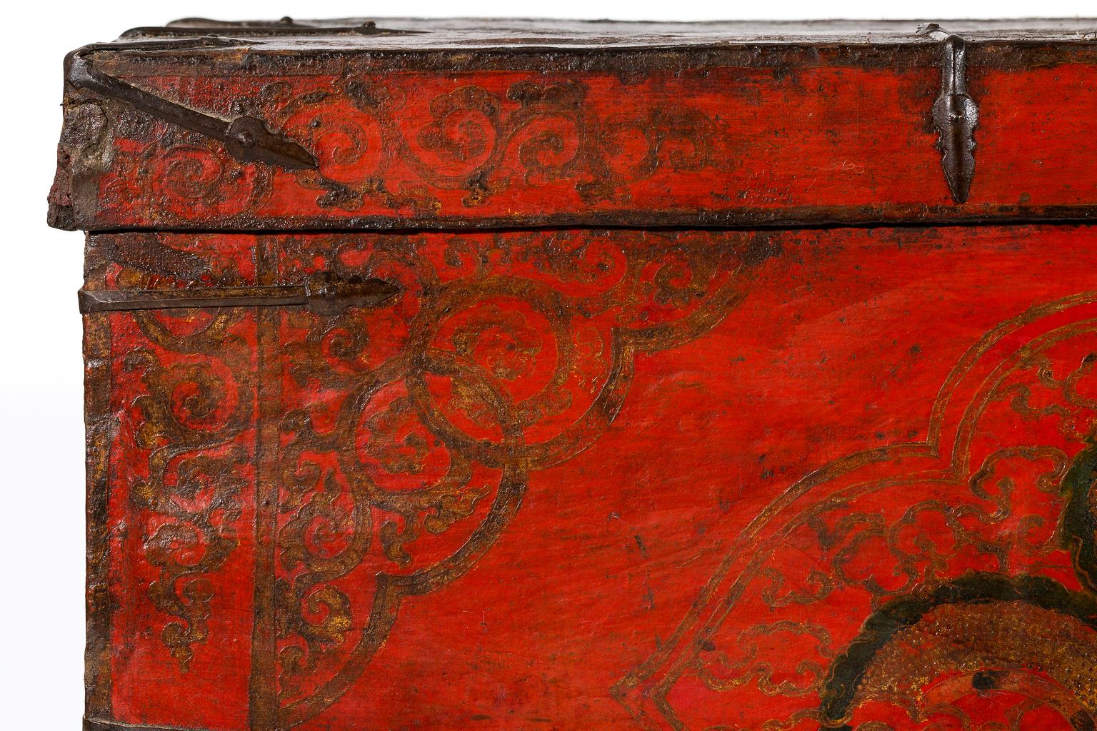 Antique Tibetan Chest with Original Red Paint 2